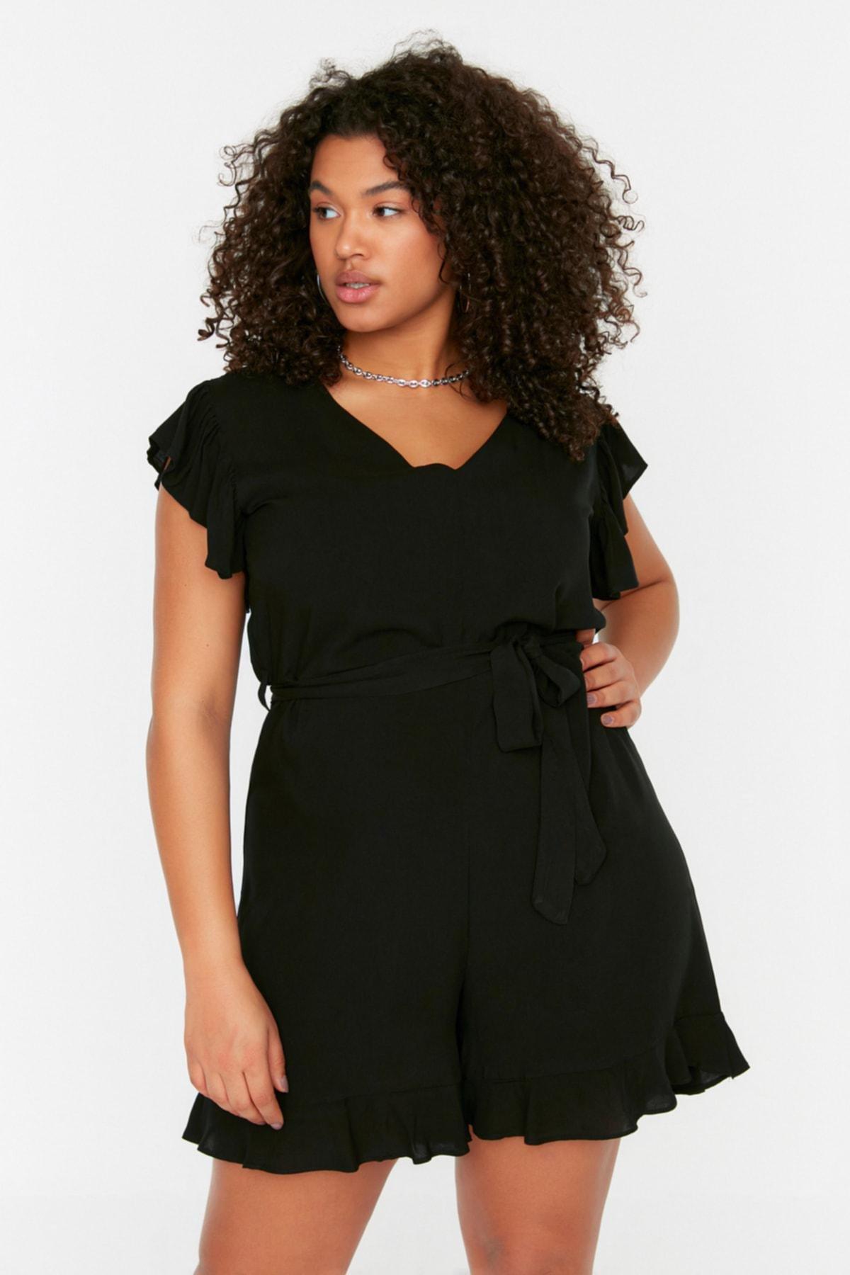 Black V-Neck Plus Size Jumpsuit Co-Ord Set, Black, medium