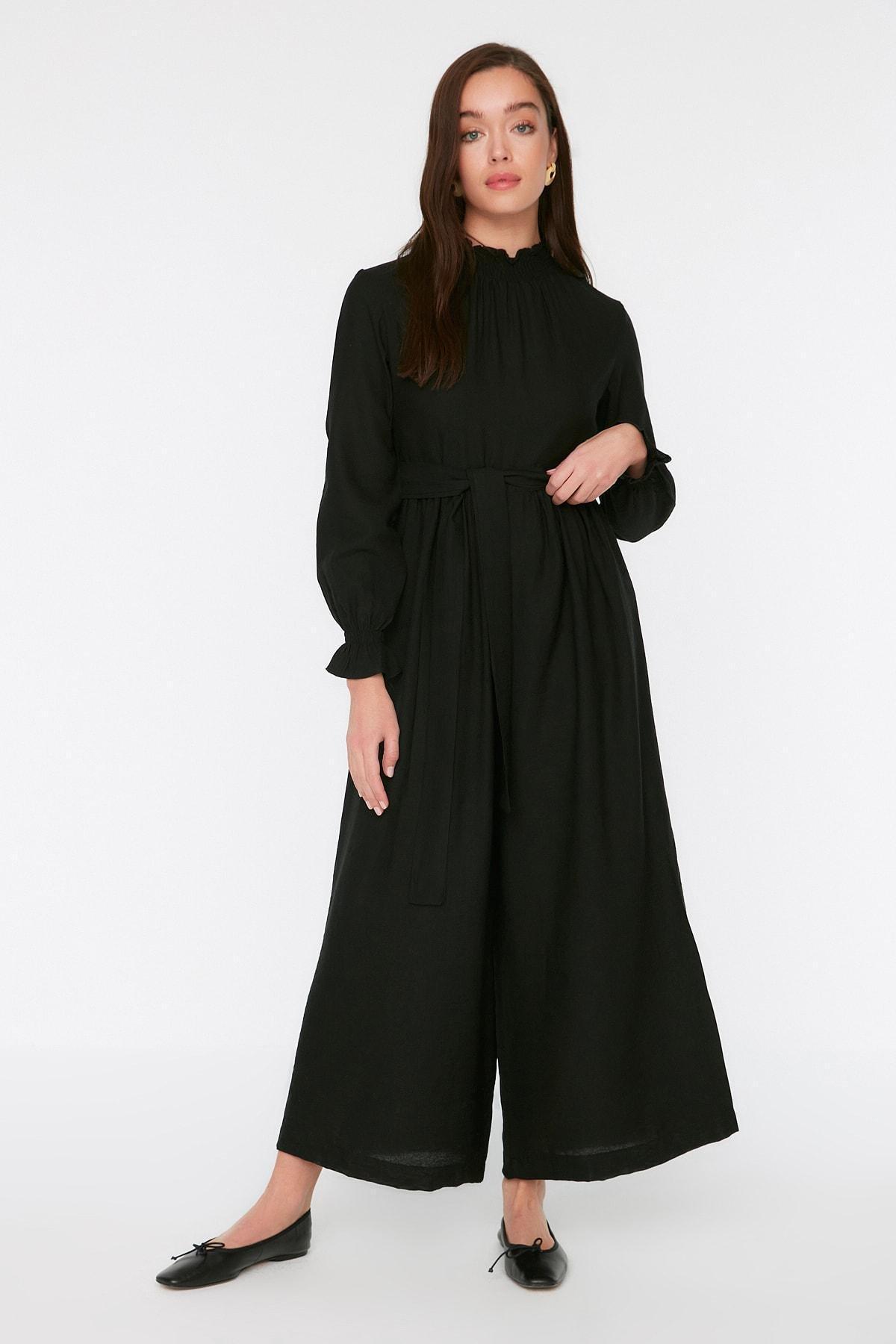 Black Mandarin Collar Jumpsuit, , large image number 0