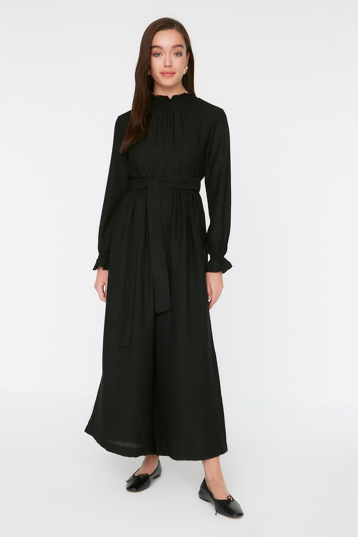 Black Mandarin Collar Jumpsuit, , large image number 1