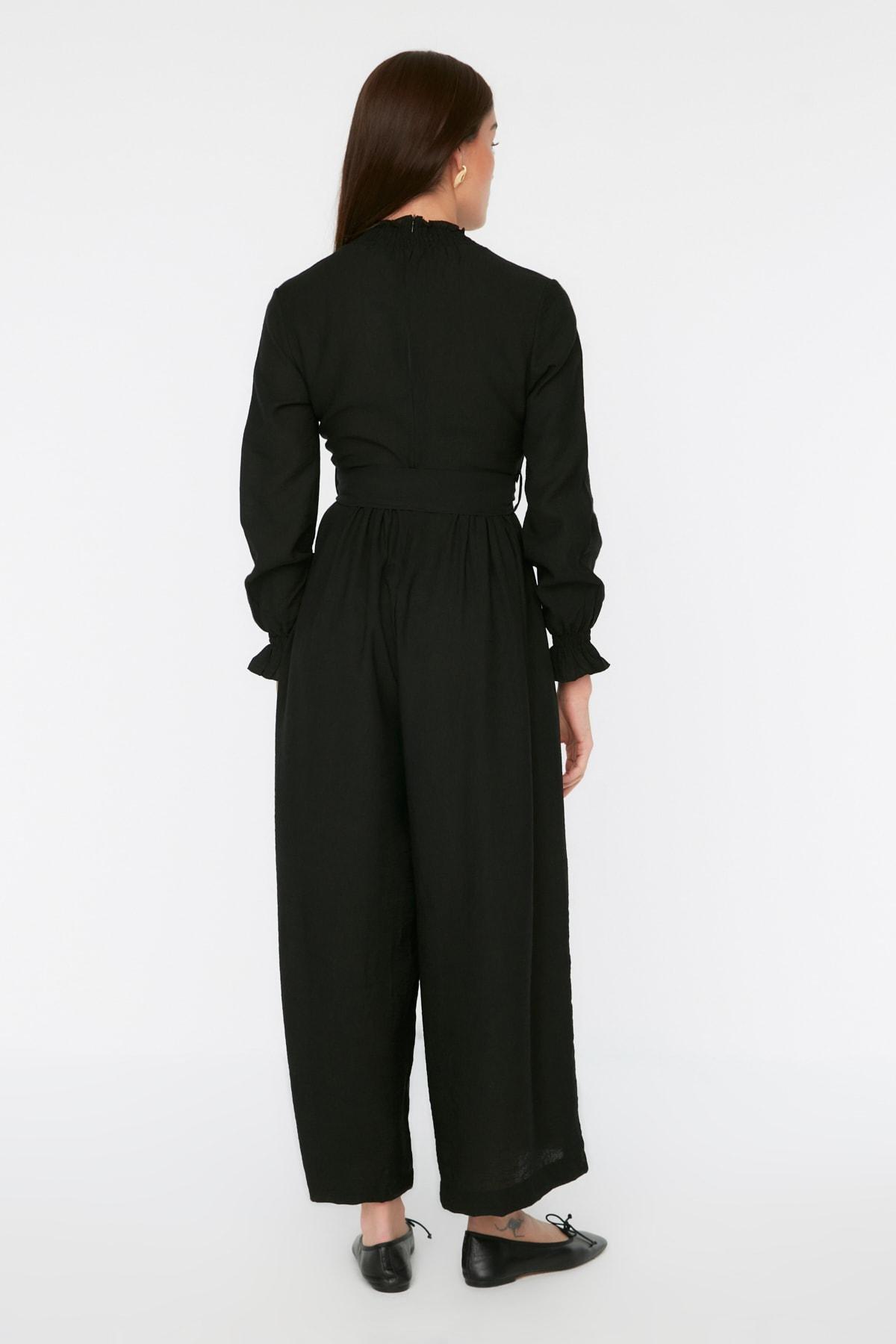 Black Mandarin Collar Jumpsuit, , large image number 4