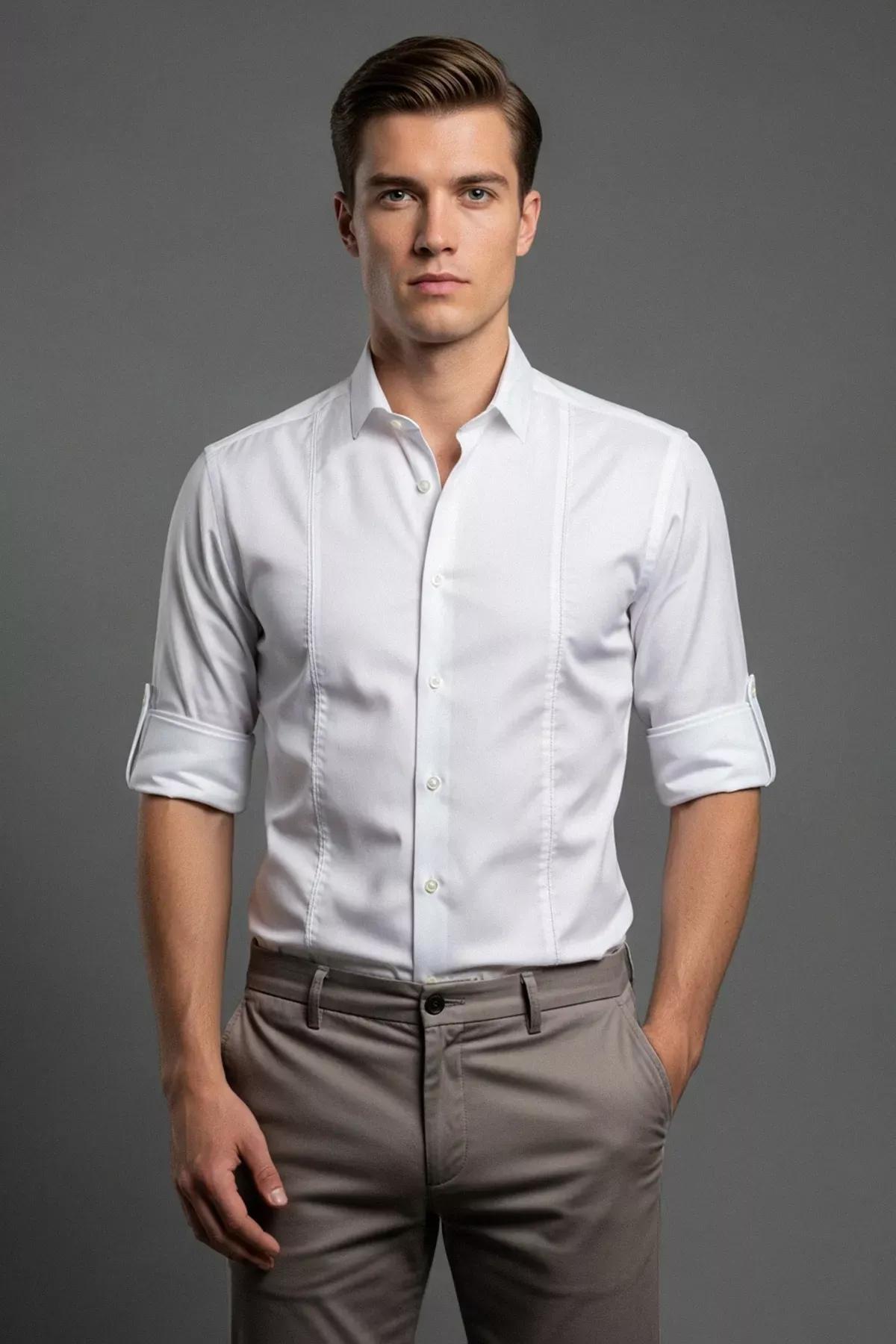 White Slim Shirt, White, large image number 1