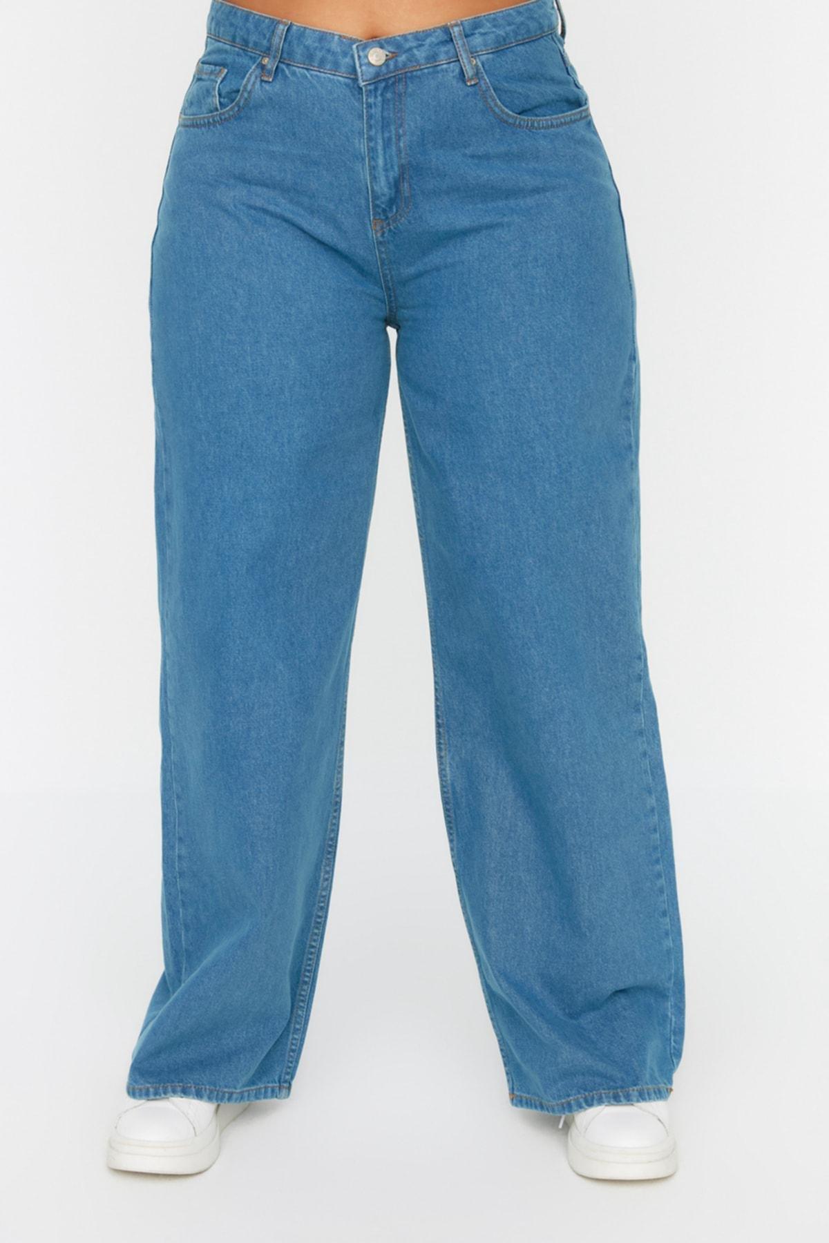 Navy Wide Leg Plus Size Jeans, , large image number 3