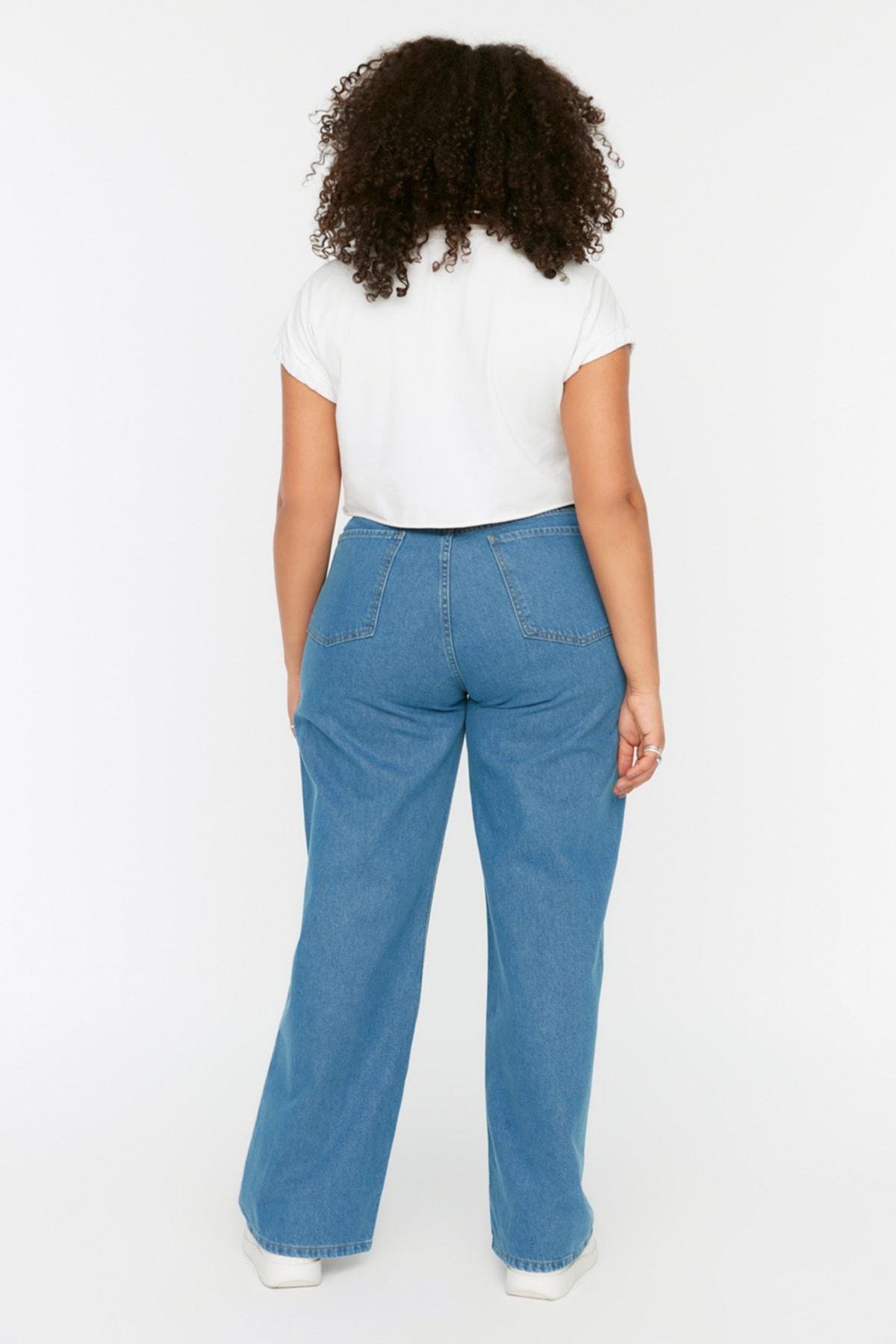 Trendyol - Navy Wide Leg Plus Size Jeans