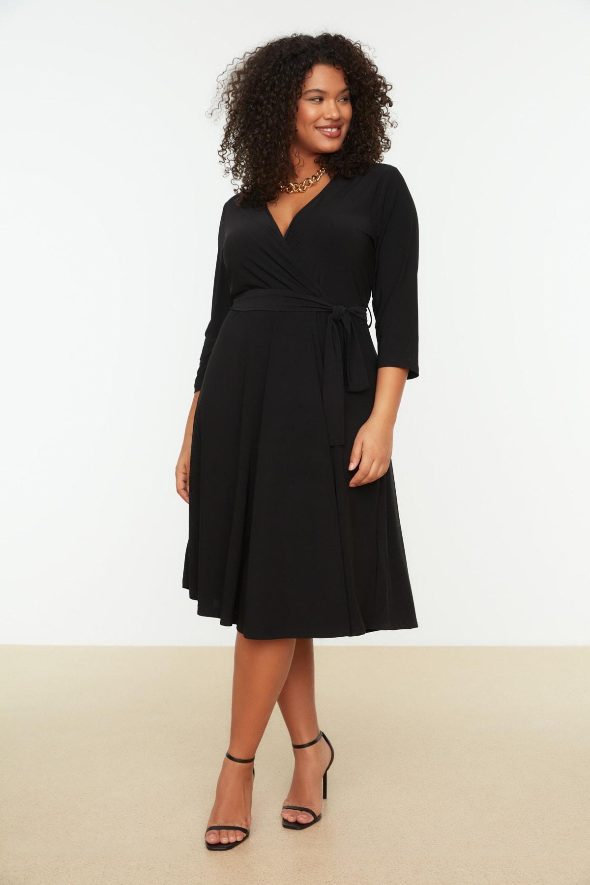Black A-Line Plus Size Midi Dress, , large image number 0