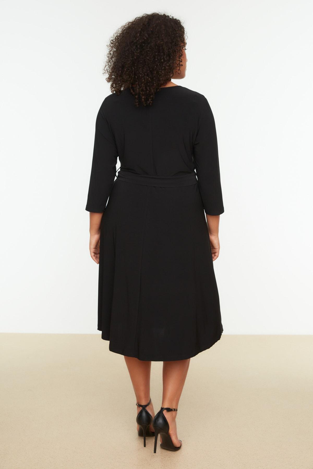 Black A-Line Plus Size Midi Dress, , large image number 4