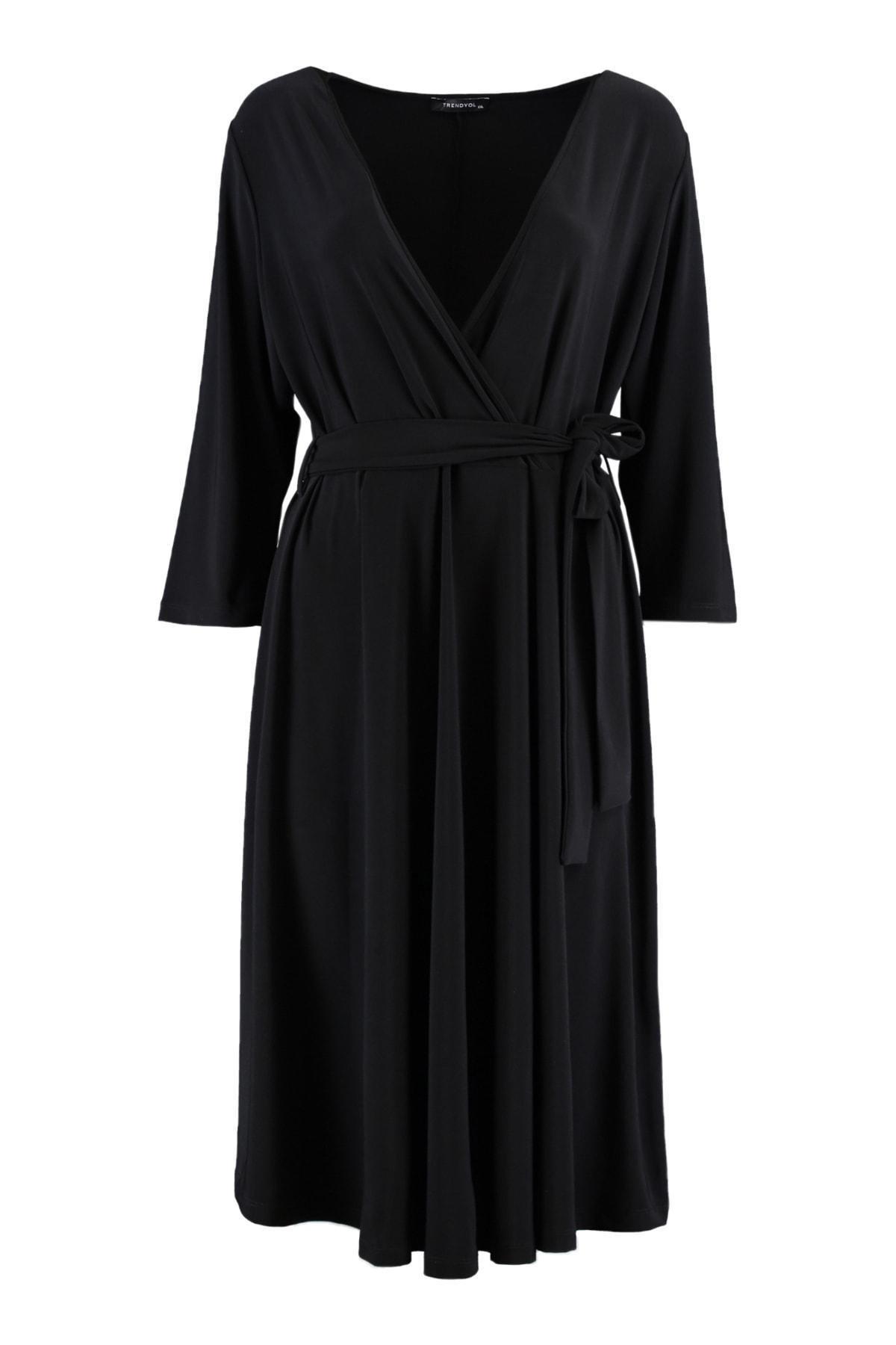 Black A-Line Plus Size Midi Dress, , large image number 6