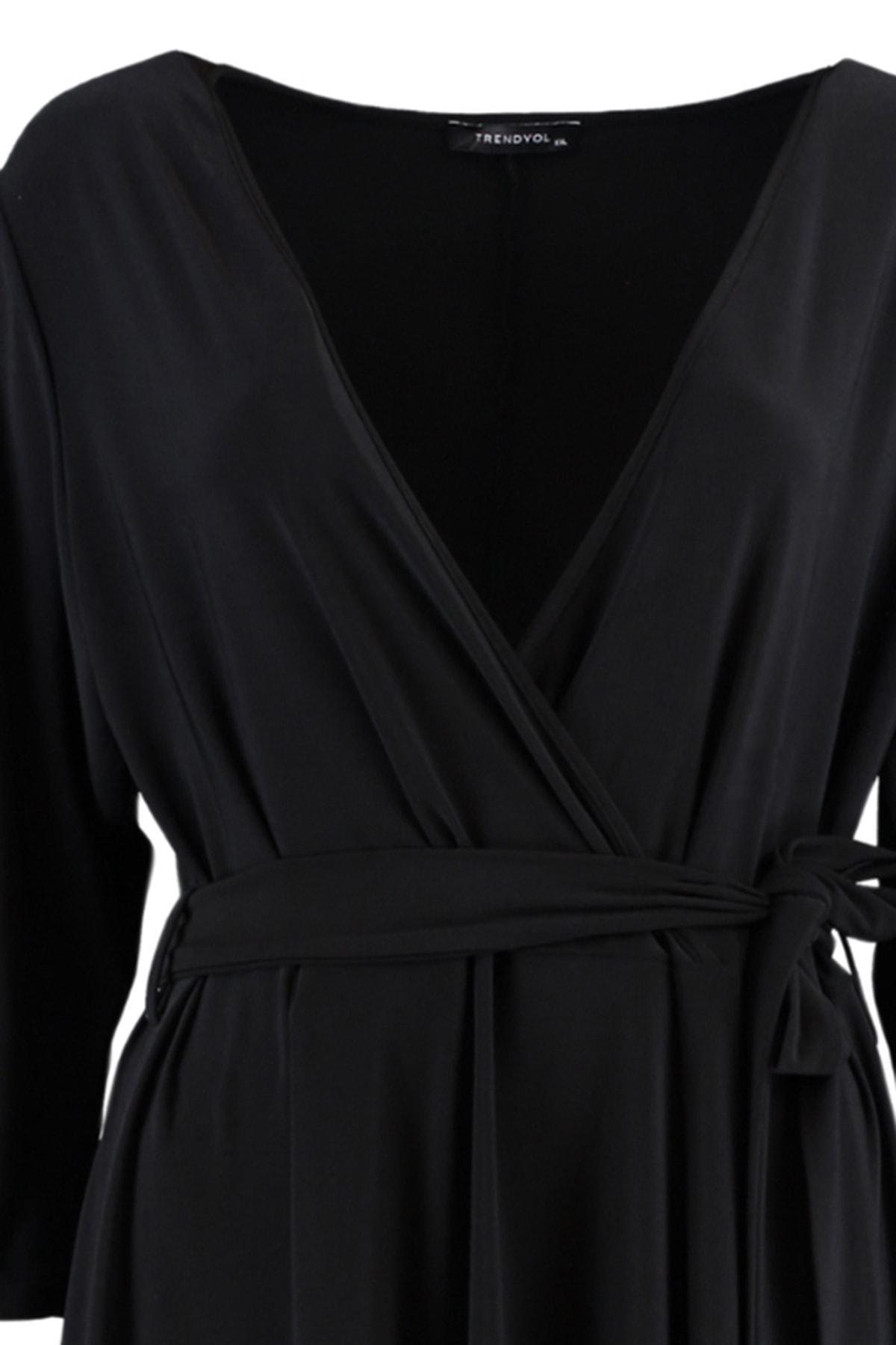 Black A-Line Plus Size Midi Dress, , large image number 7