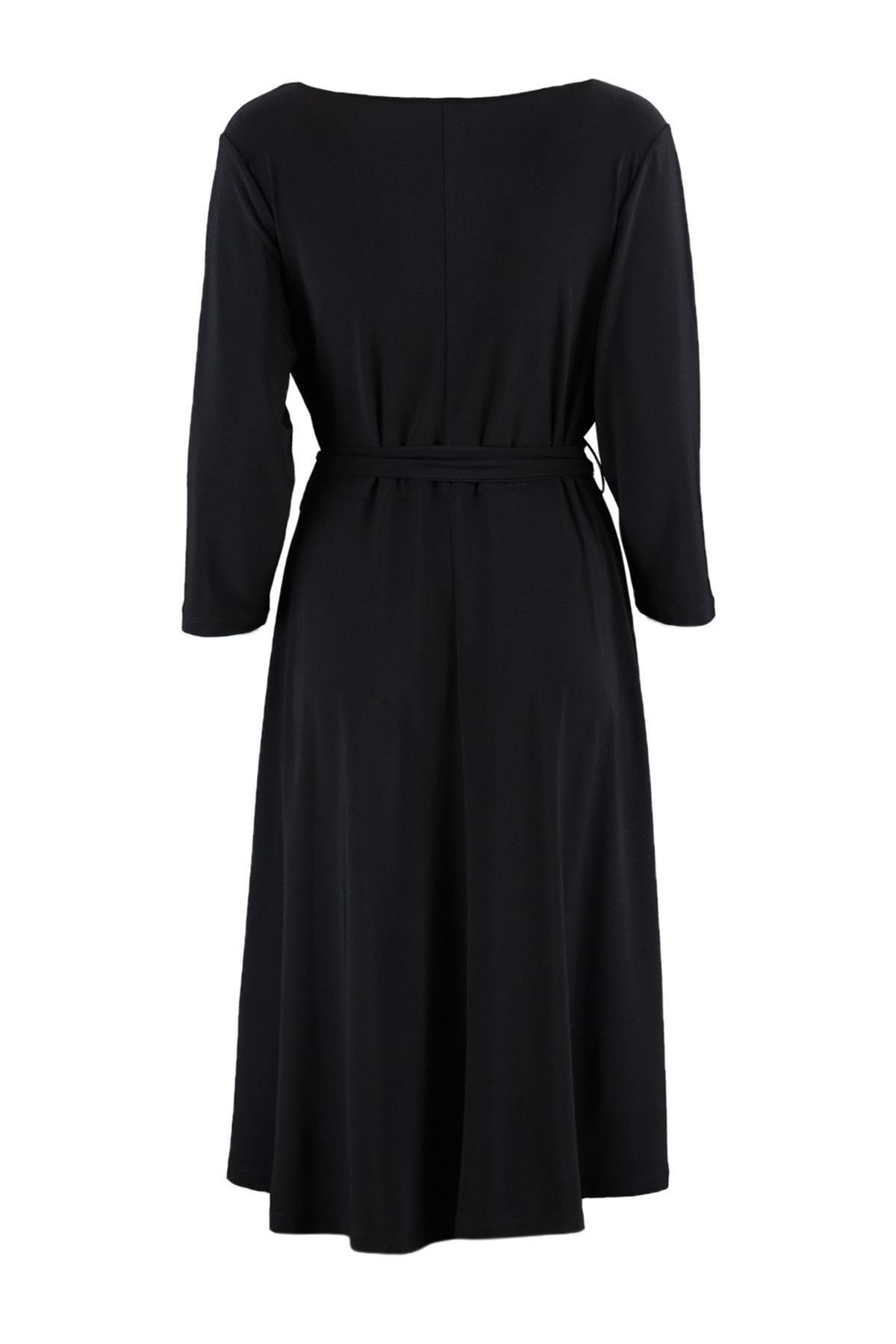 Black A-Line Plus Size Midi Dress, , large image number 8