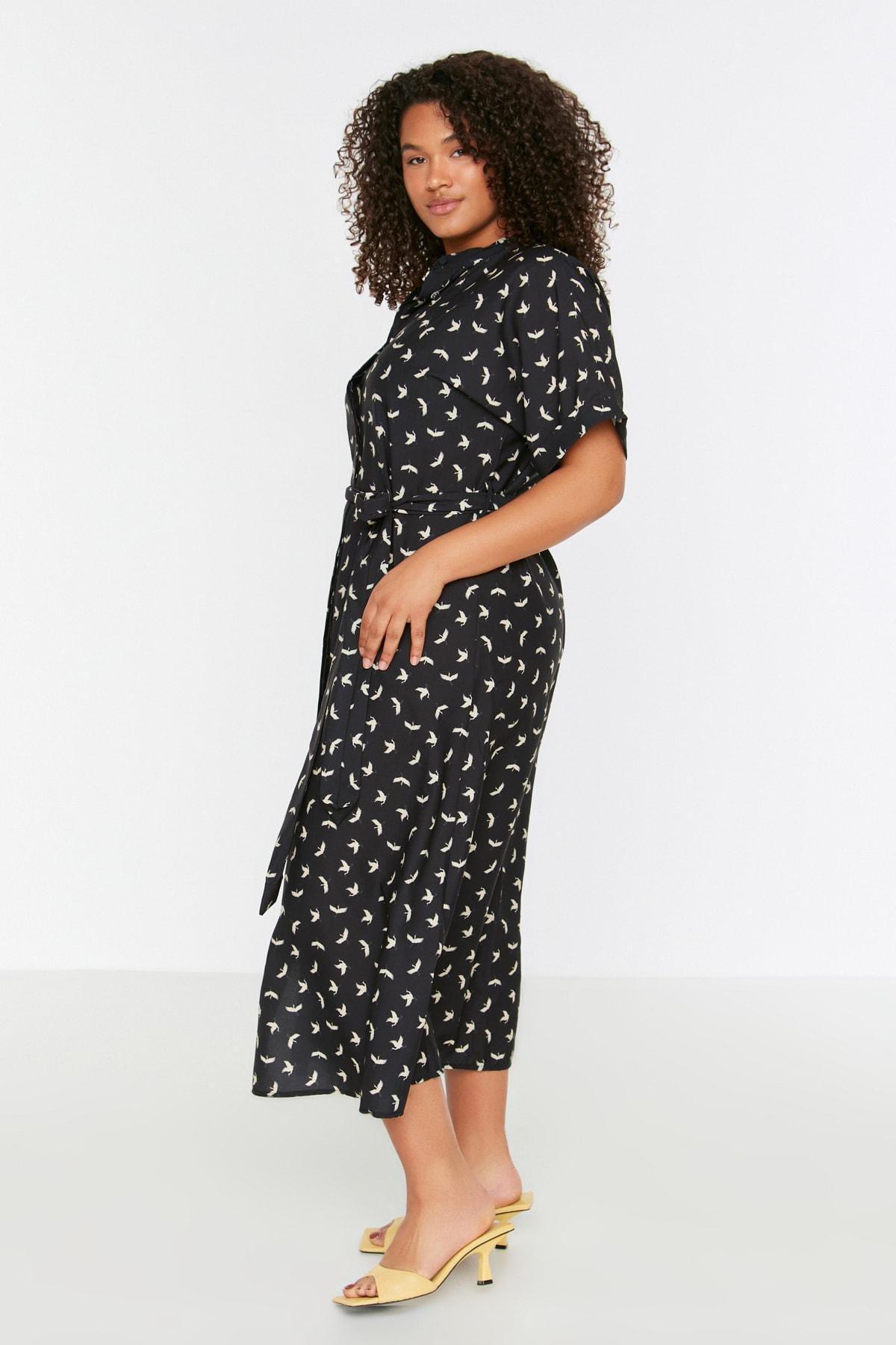 Trendyol - Black Shirt Dress Plus Size Midi Dress