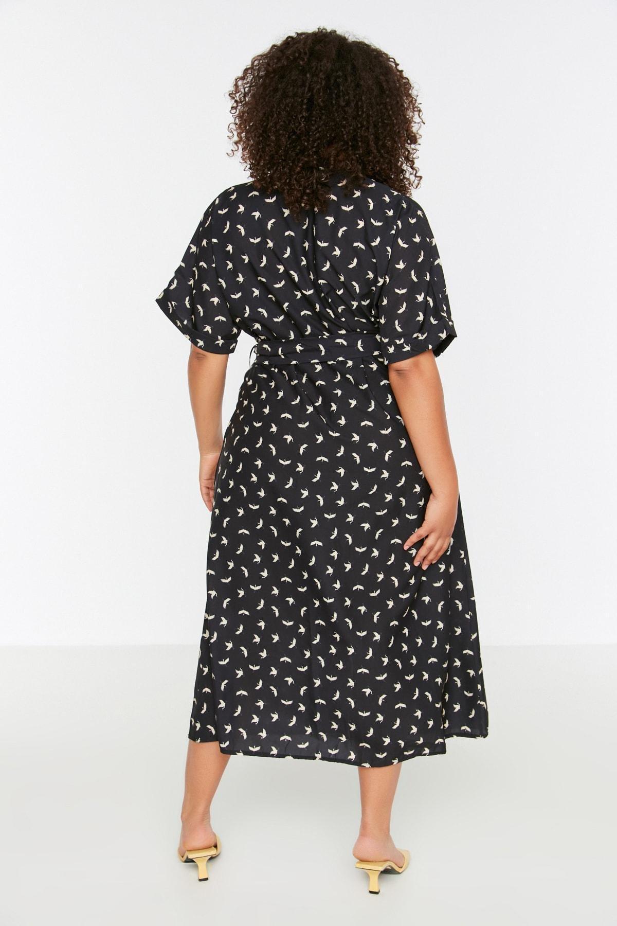 Trendyol - Black Shirt Dress Plus Size Midi Dress