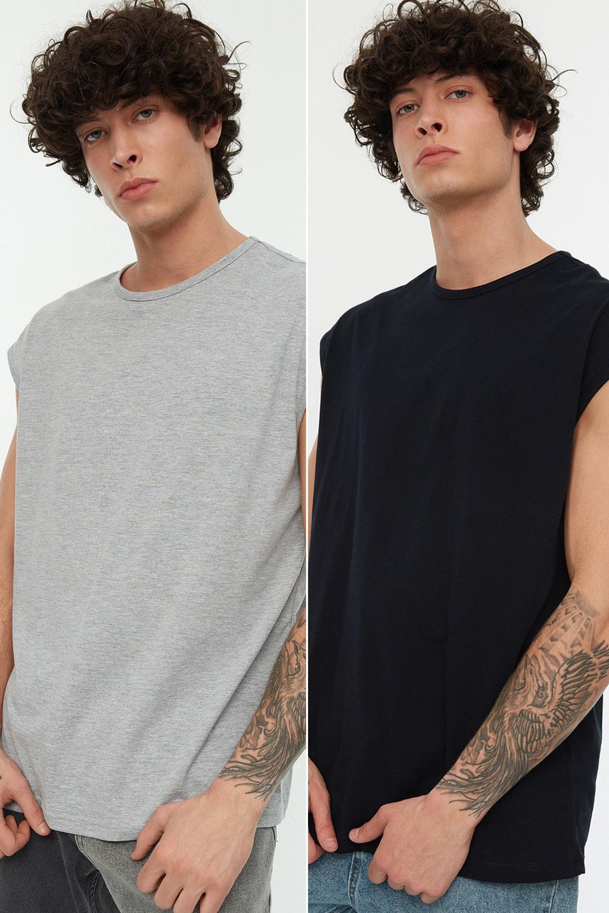 Navy Oversize Crew Neck Camisole, Set Of 2, , large image number 0