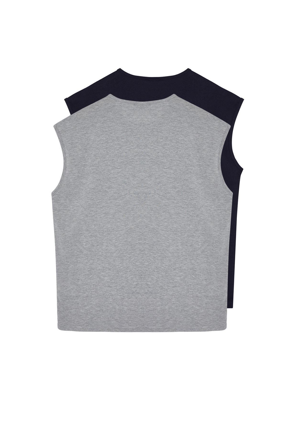 Navy Oversize Crew Neck Camisole, Set Of 2, , large image number 3