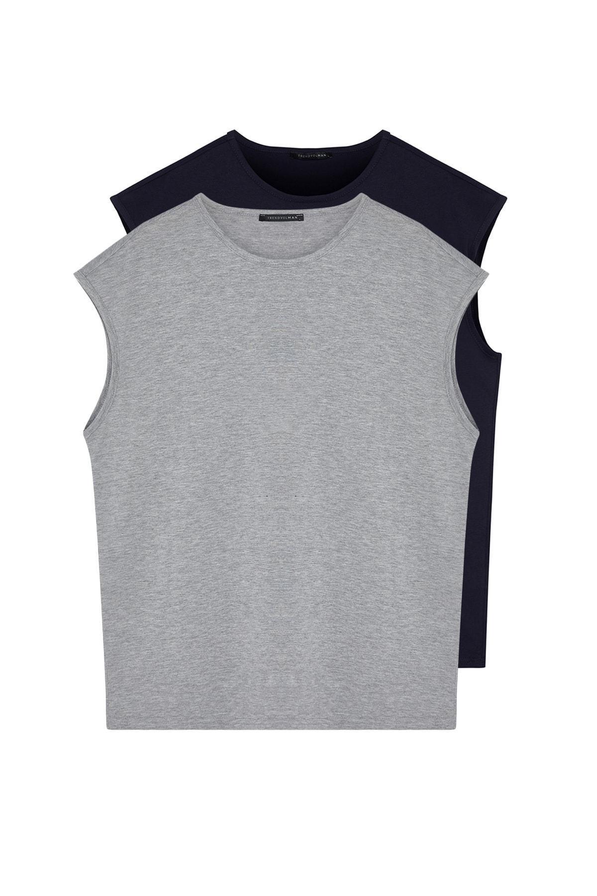 Navy Oversize Crew Neck Camisole, Set Of 2, , large image number 4