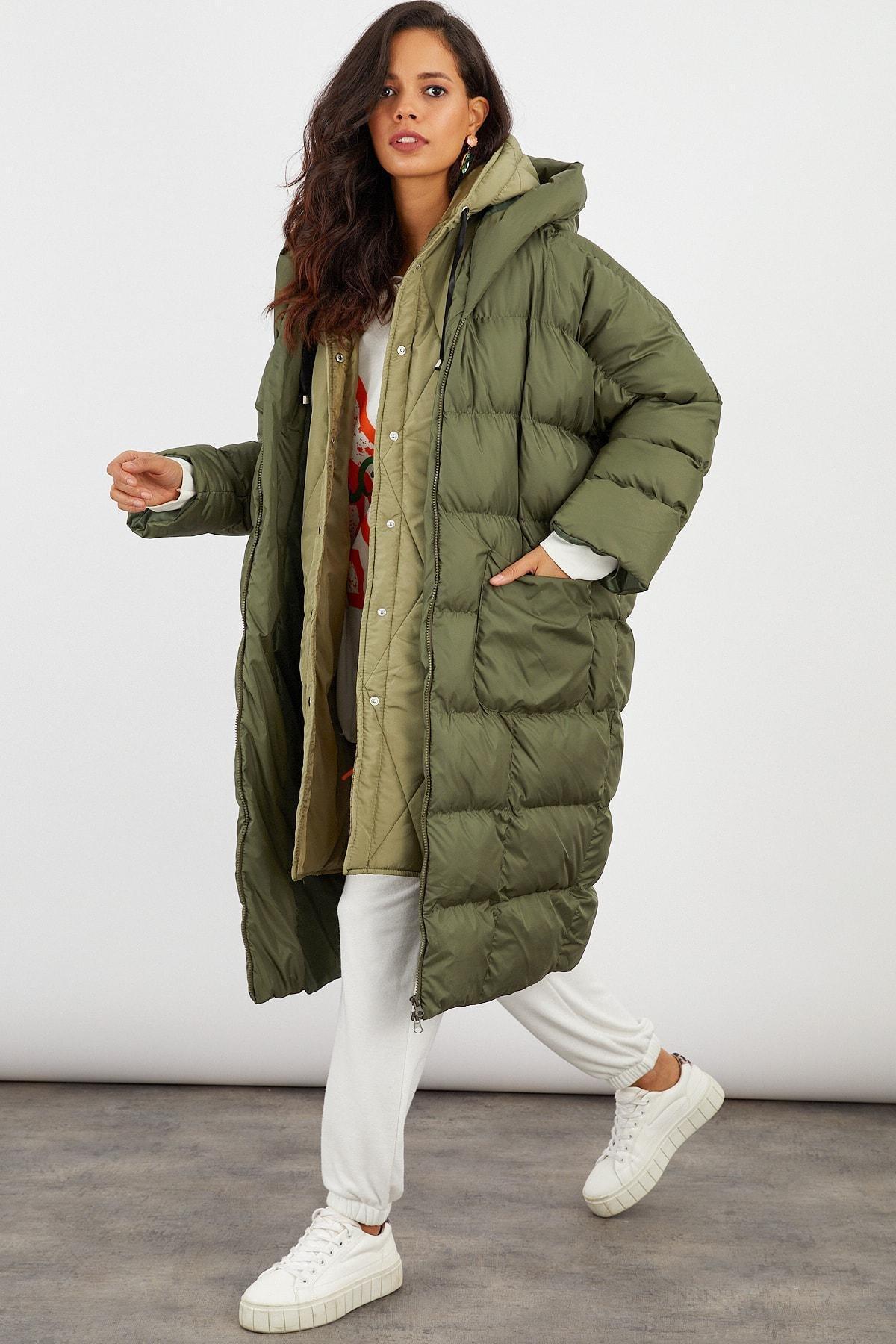 Khaki Hooded Puffer Jacket, , large image number 0
