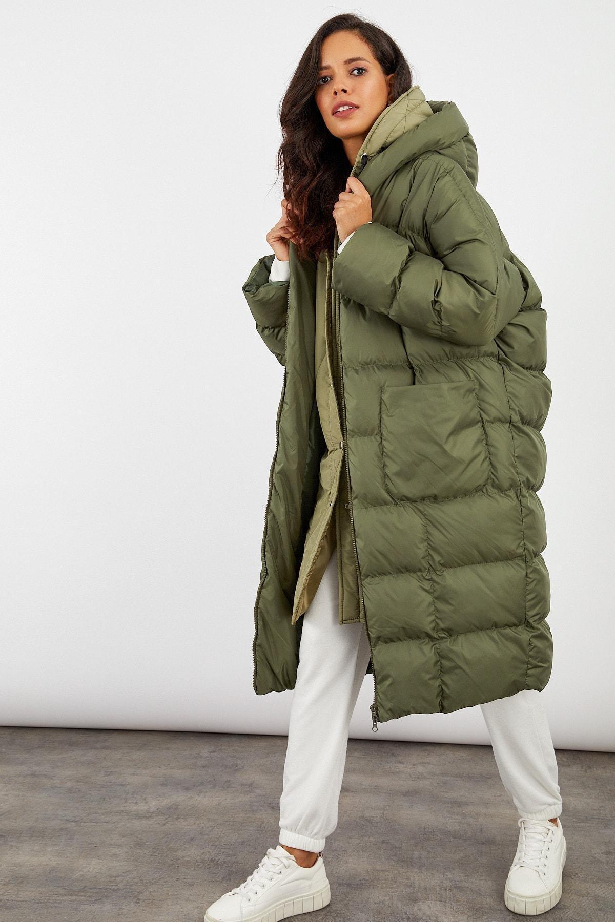 Khaki Hooded Puffer Jacket, , large image number 2