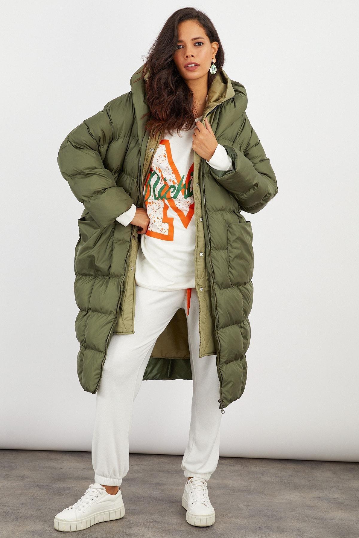 Khaki Hooded Puffer Jacket, , large image number 3