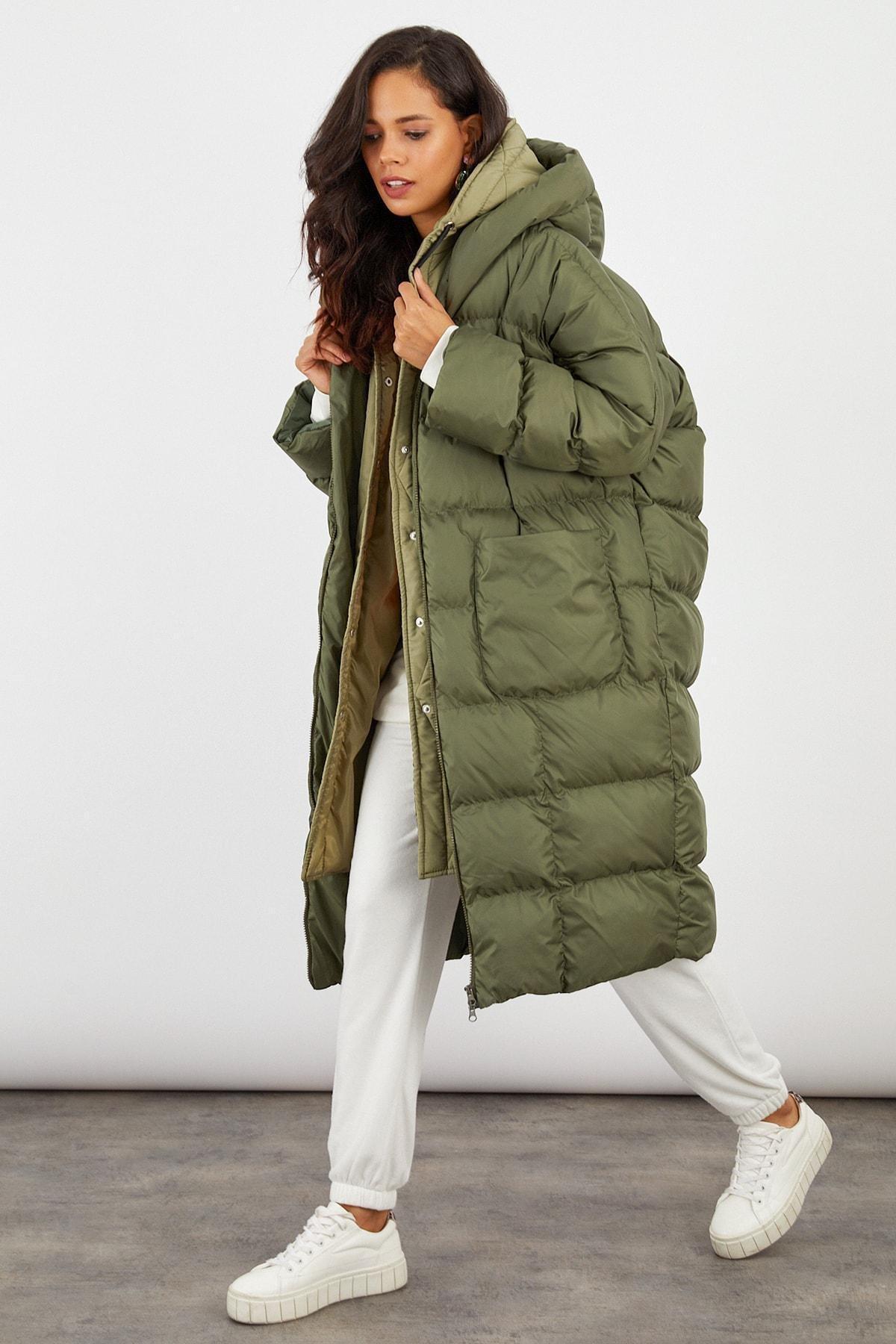 Khaki Hooded Puffer Jacket, , large image number 4