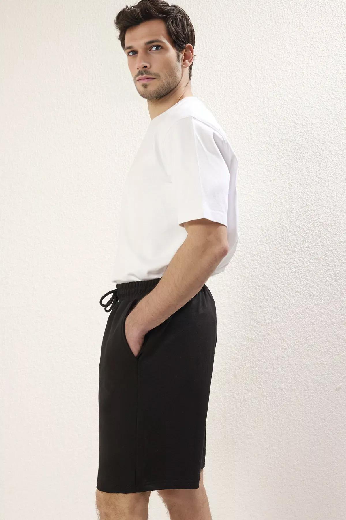 Black Mid Waist Shorts, Black, large image number 1