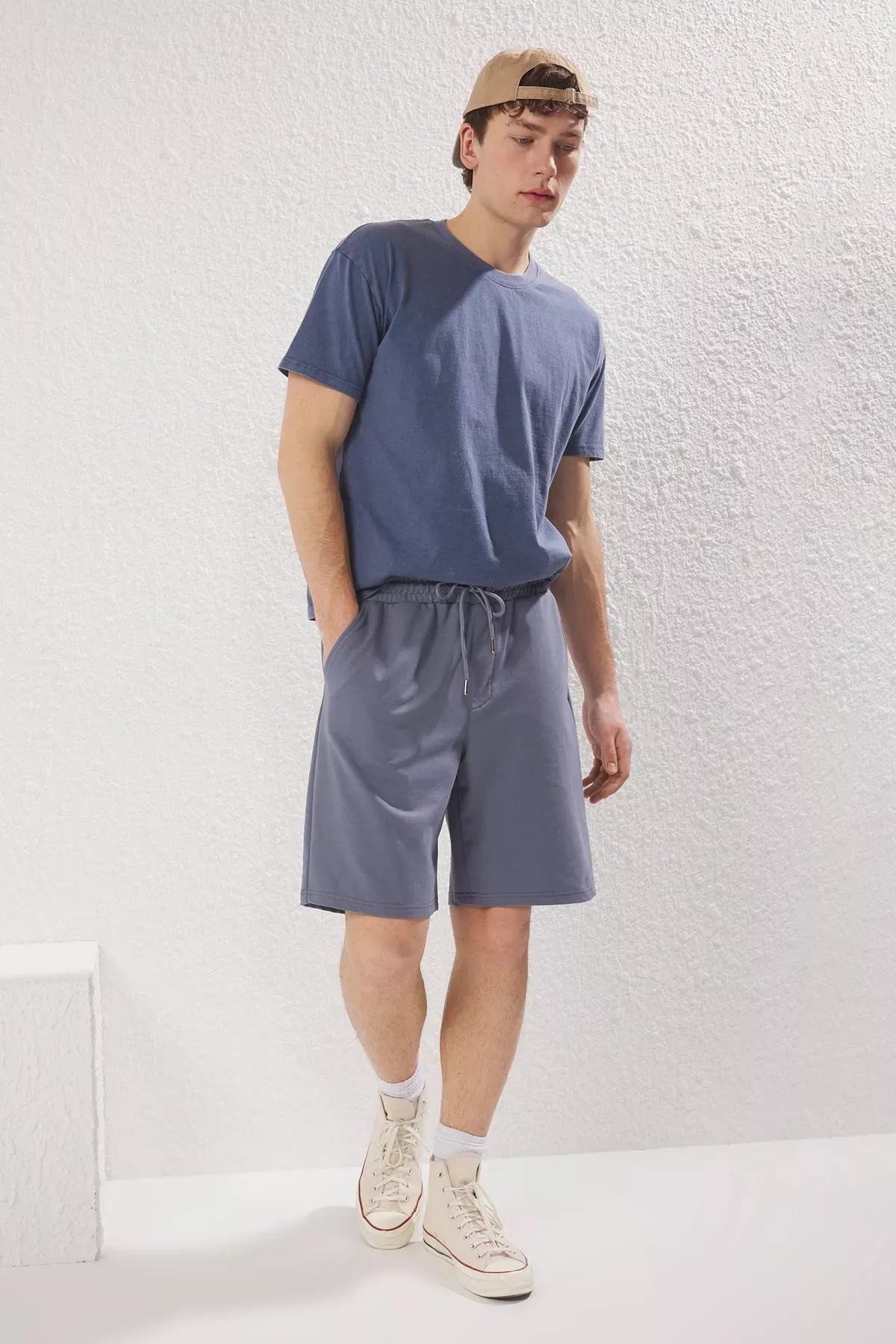 Blue Elastic Waist Lace-Up Shorts, , large image number 1