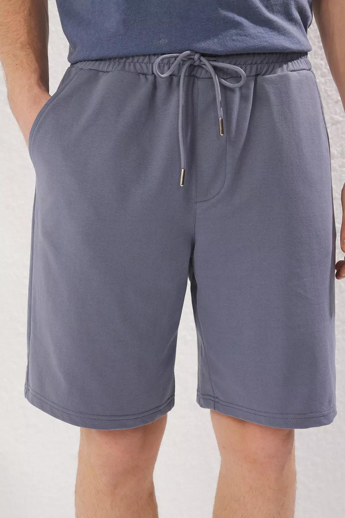 Blue Elastic Waist Lace-Up Shorts, , large image number 2