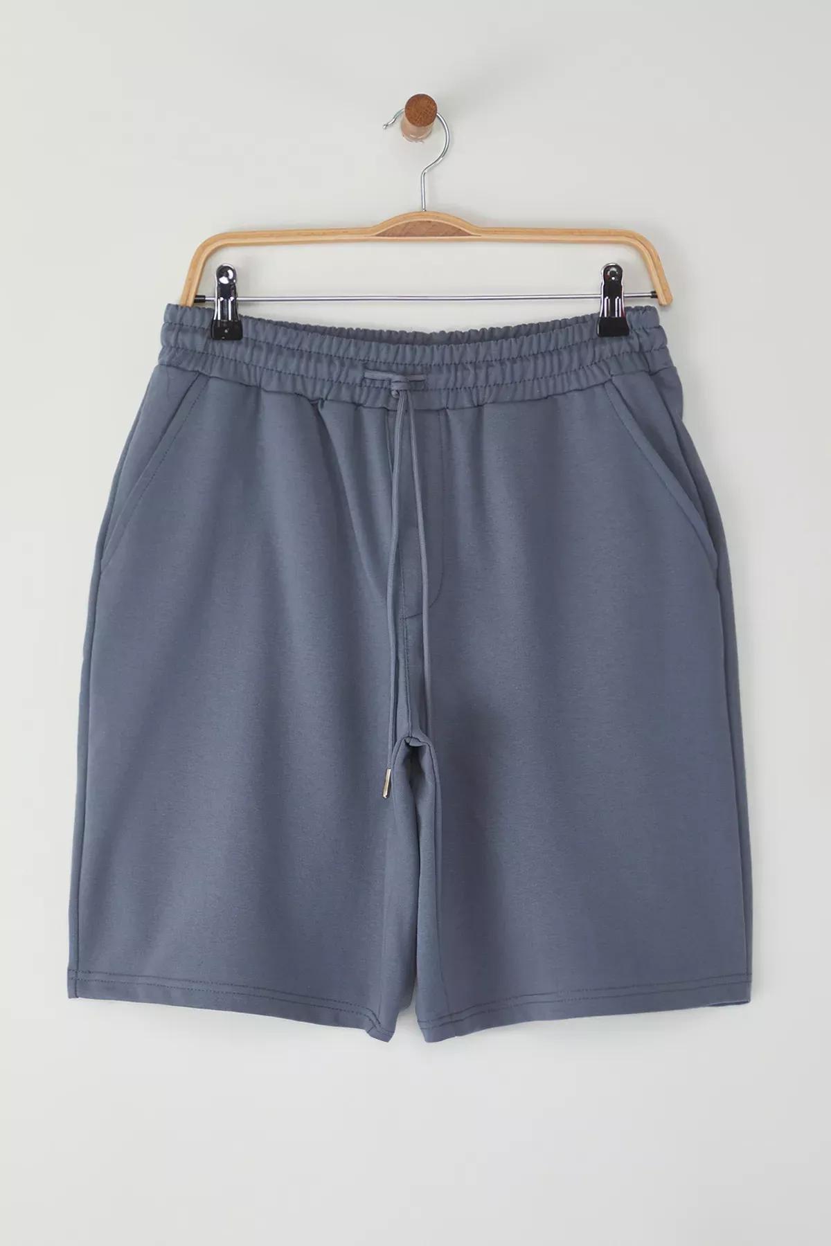 Blue Elastic Waist Lace-Up Shorts, , large image number 4