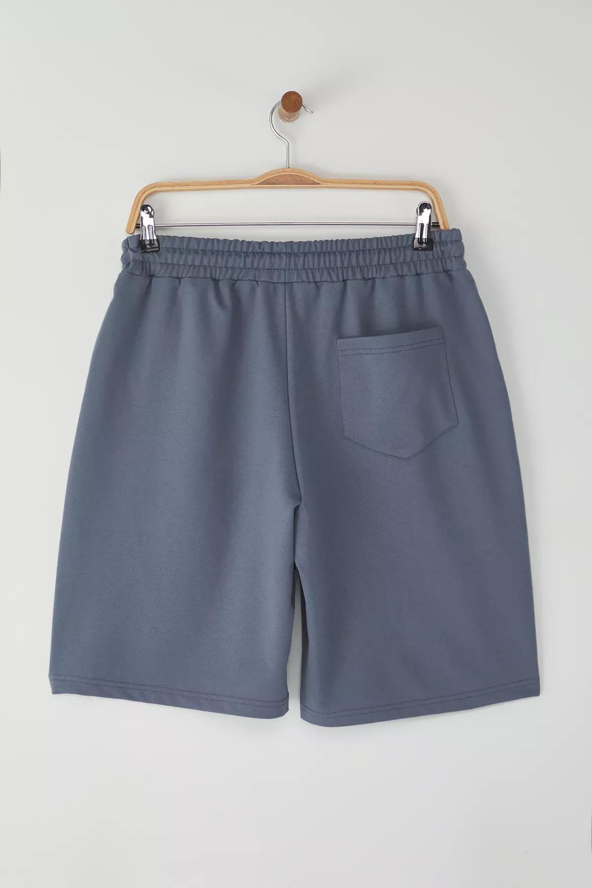 Blue Elastic Waist Lace-Up Shorts, , large image number 6