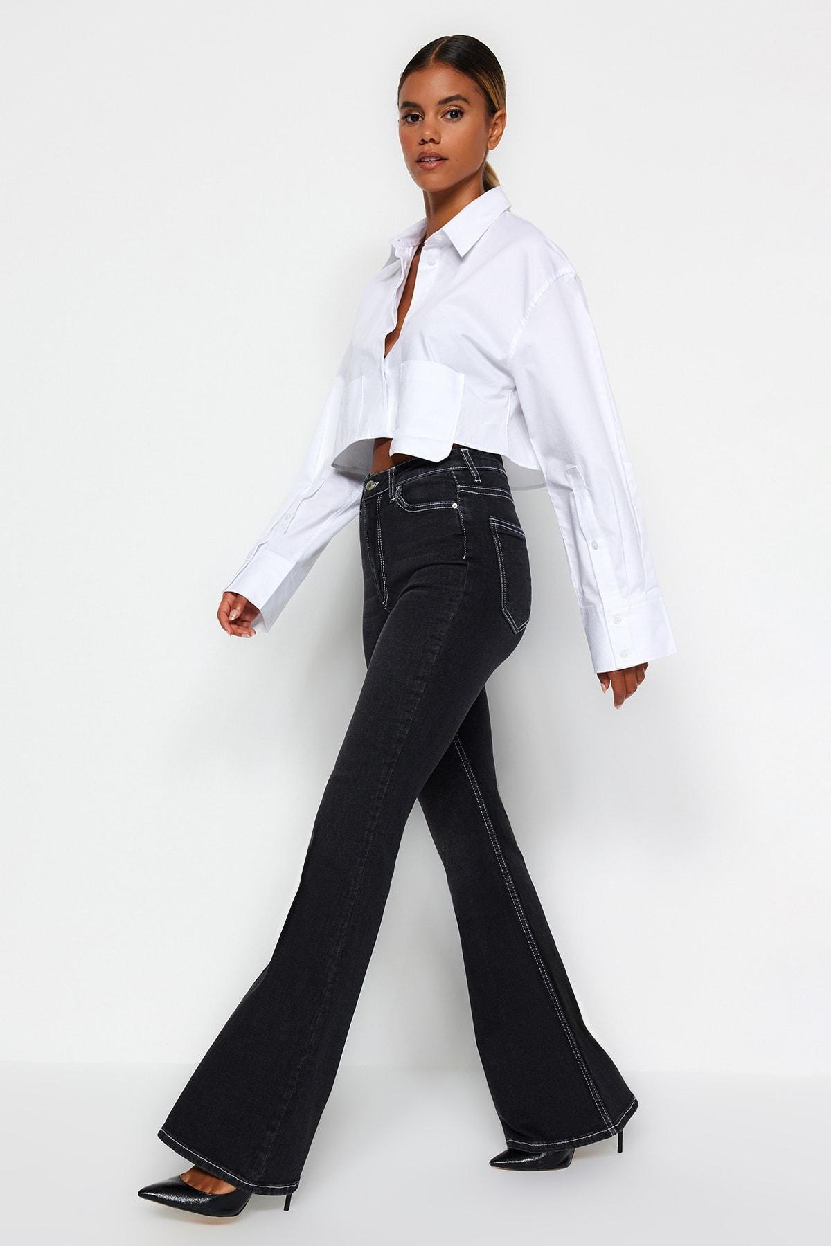 Black Bootcut Jeans, Black, medium