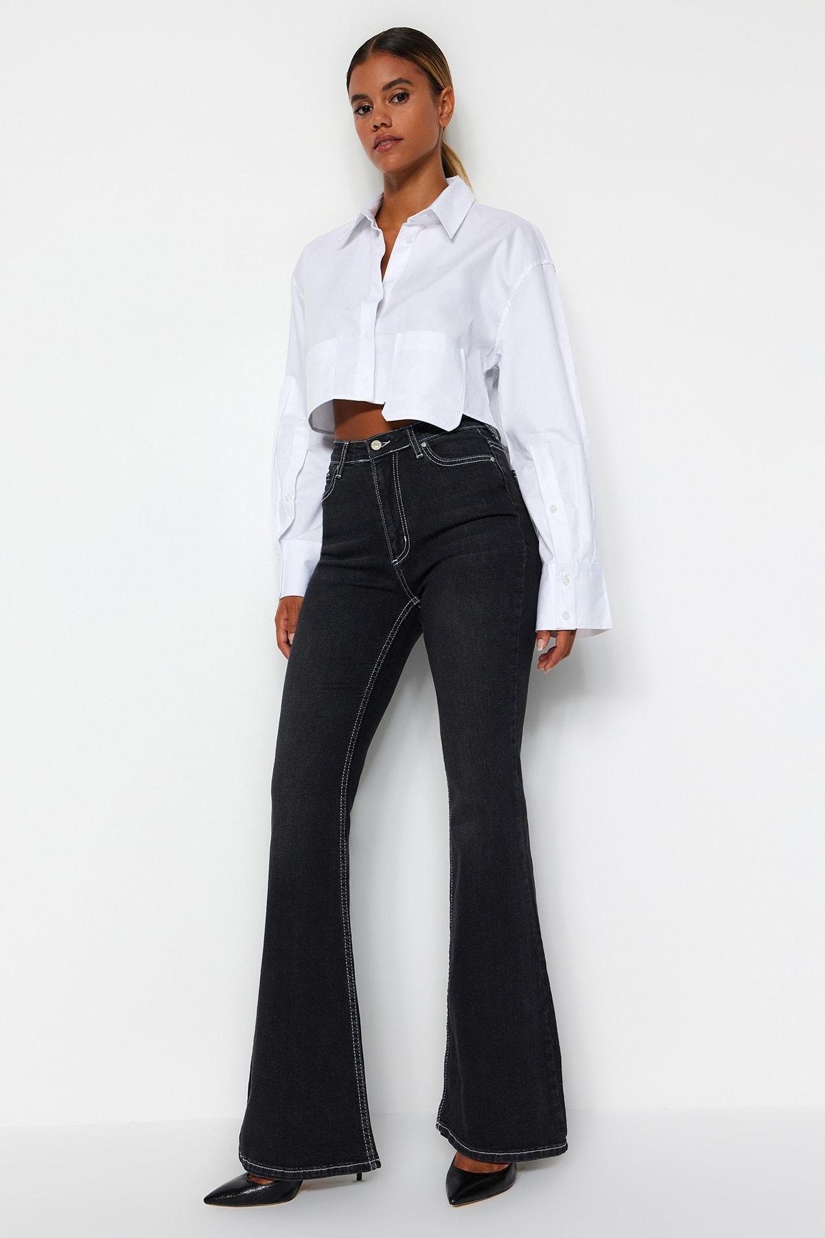 Black Bootcut Jeans, Black, medium