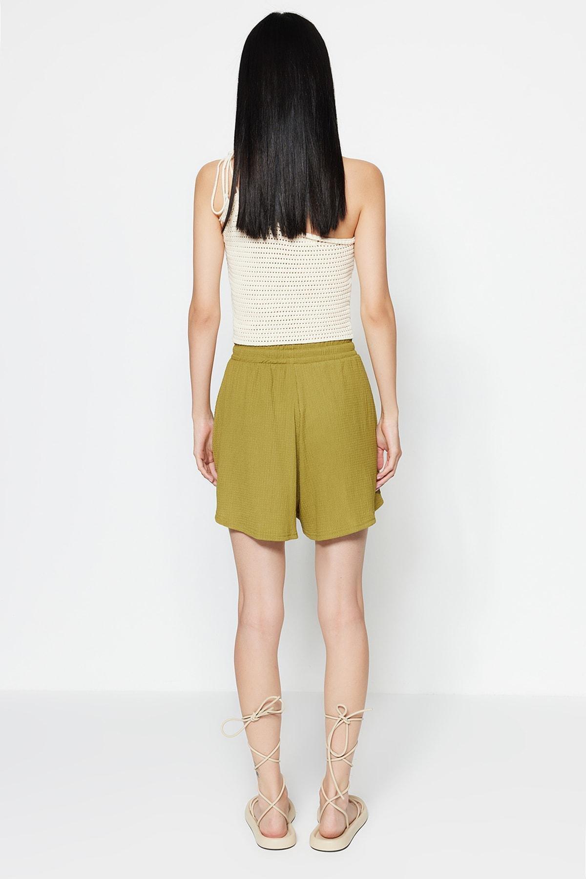 Green Mid Waist Shorts, , large image number 5