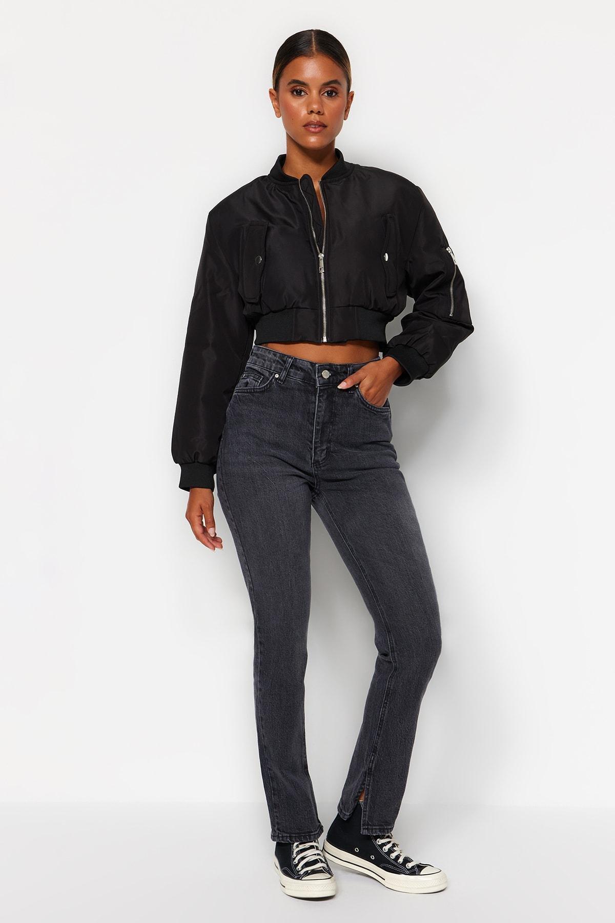 Black Denim Bootcut Jeans, Black, large image number 1