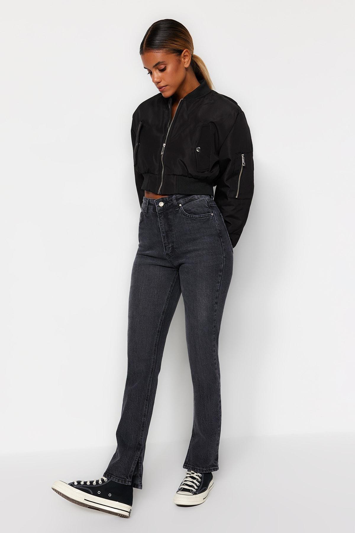 Black Denim Bootcut Jeans, Black, large image number 2