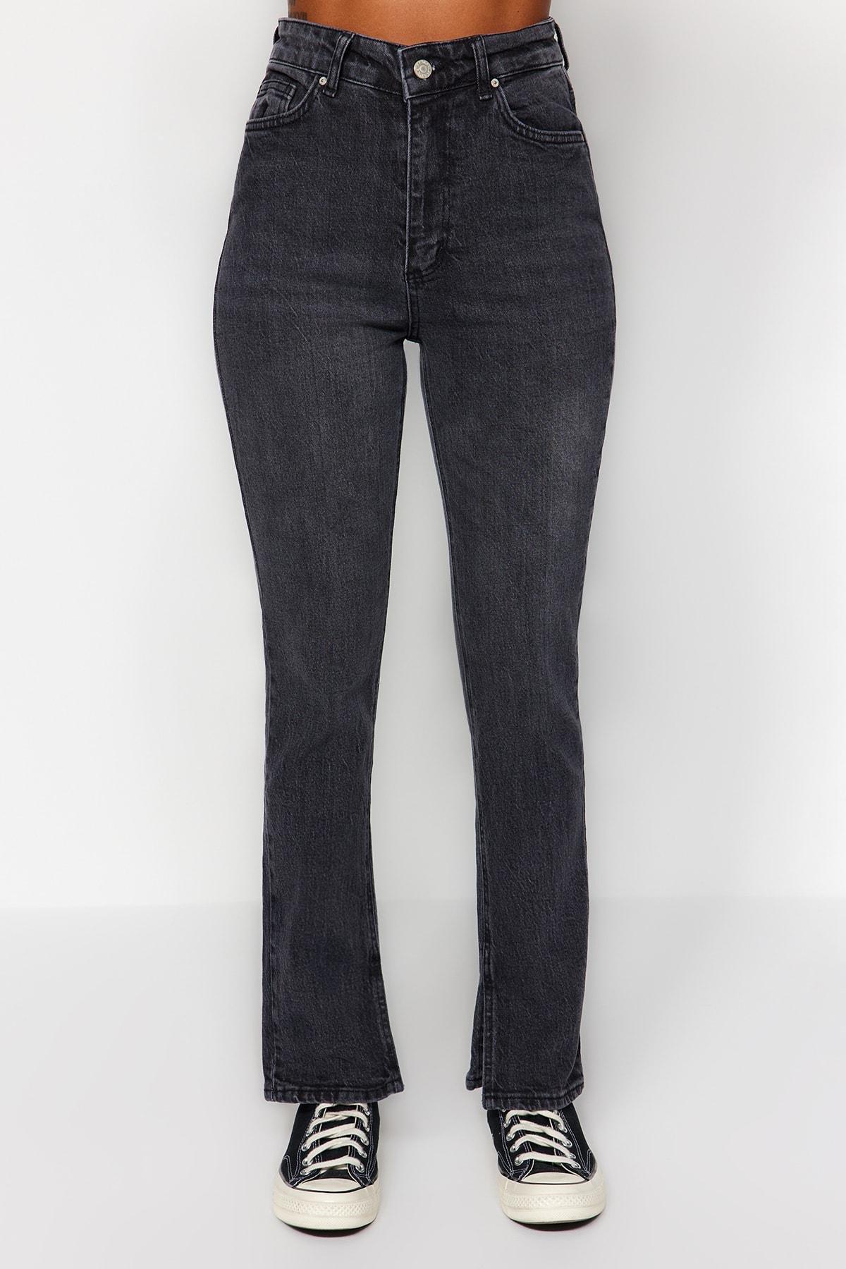 Black Denim Bootcut Jeans, Black, large image number 3