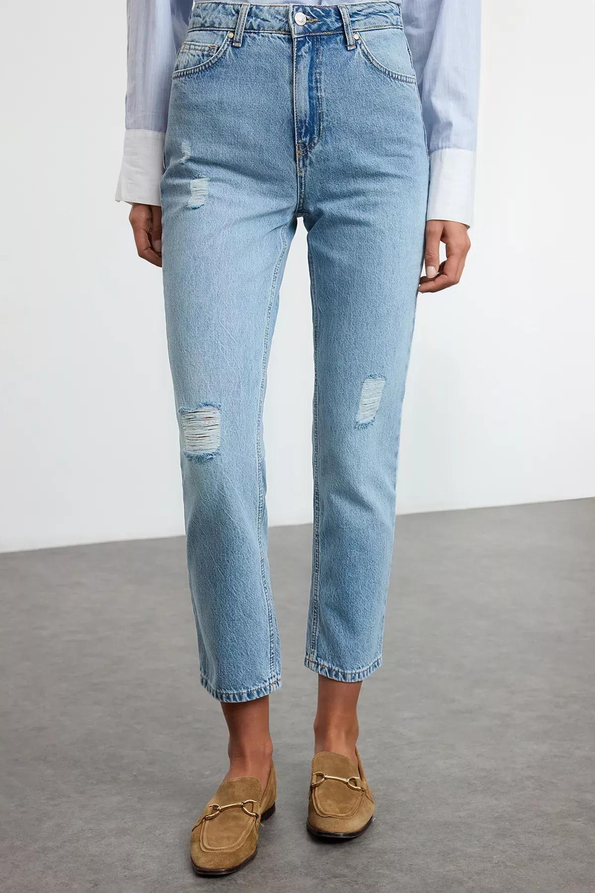 Blue Ripped Straight Fit Jeans, , large image number 2