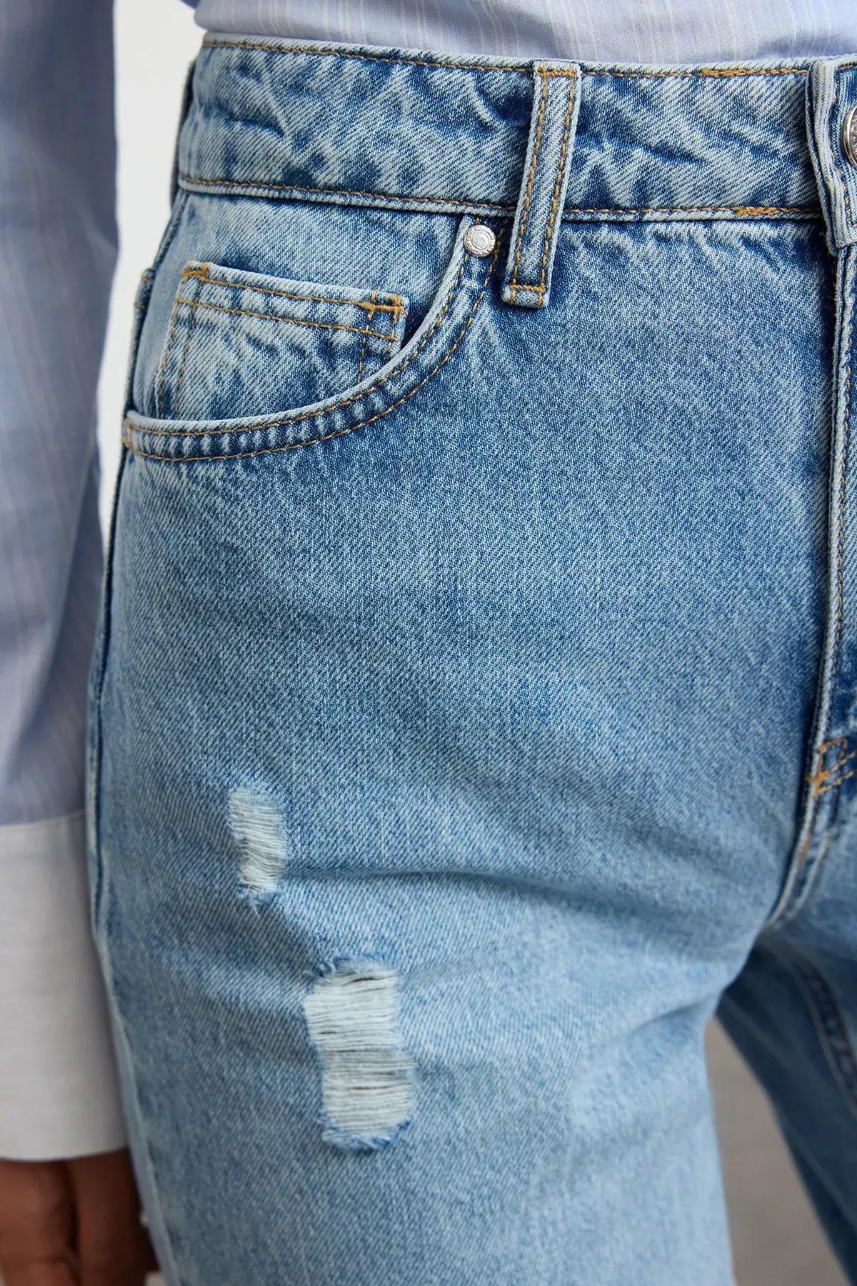 Blue Ripped Straight Fit Jeans, , large image number 3