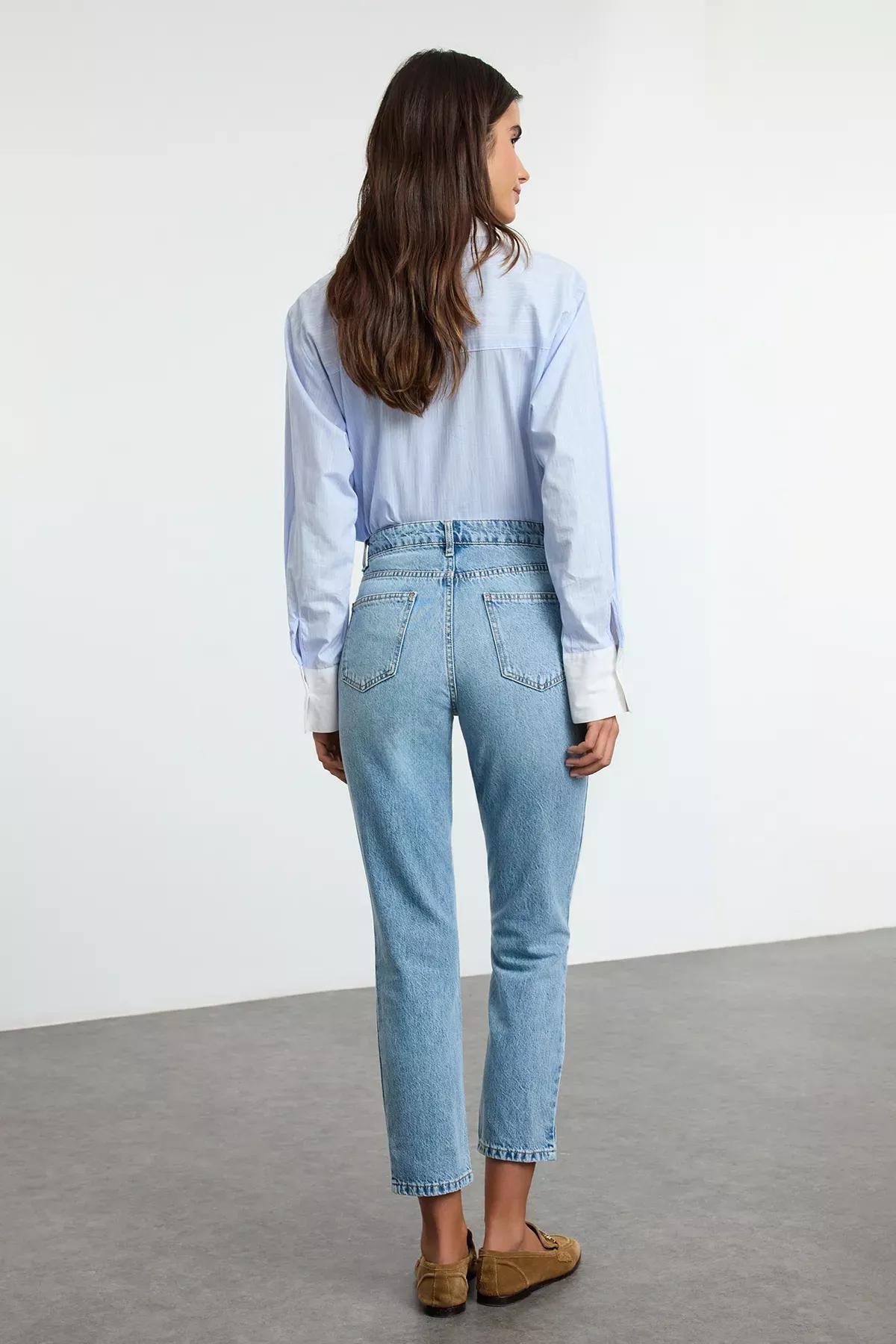 Blue Ripped Straight Fit Jeans, , large image number 4
