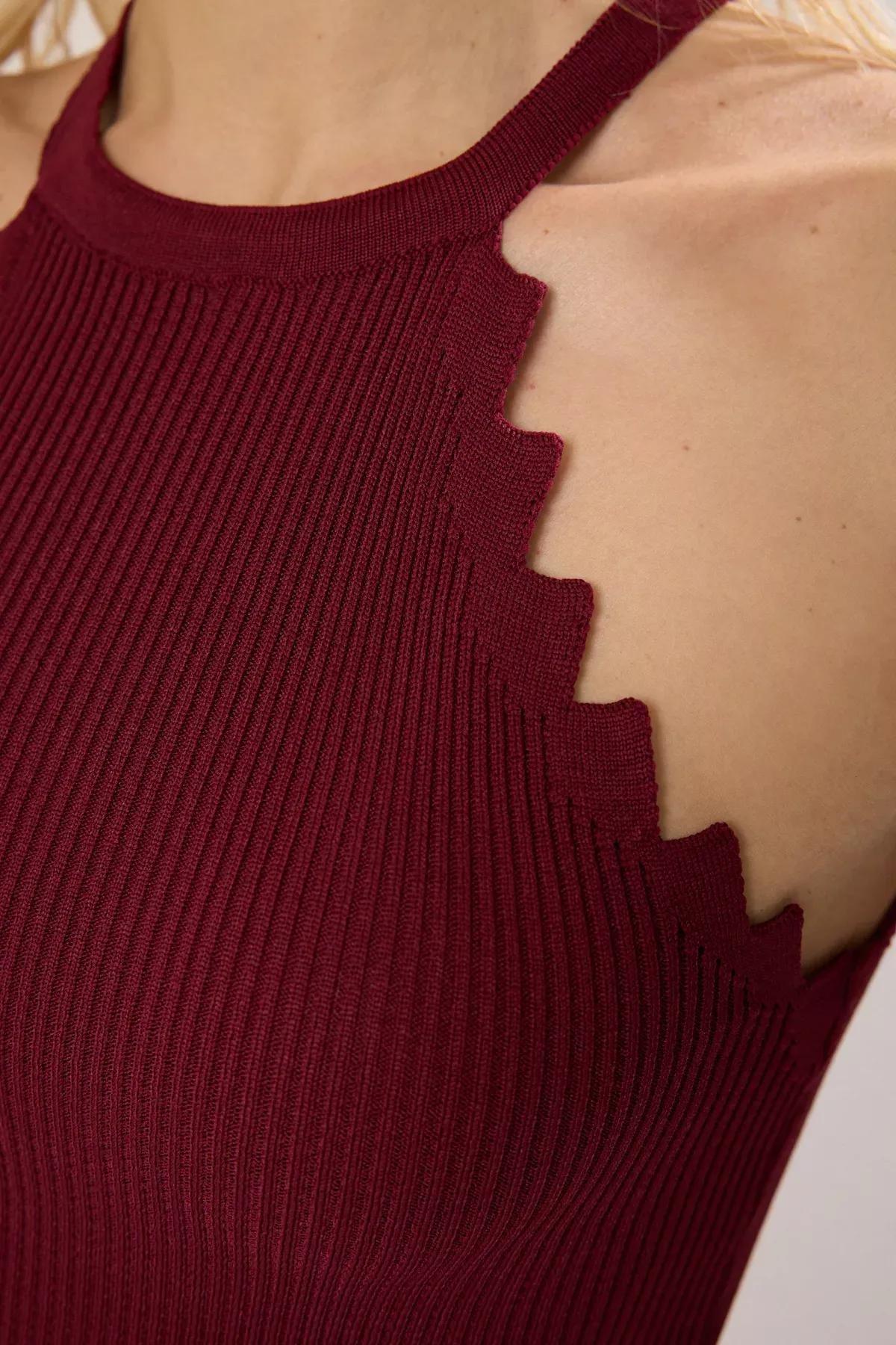 Burgundy Crop Halter Neck Knit Blouse, , large image number 3