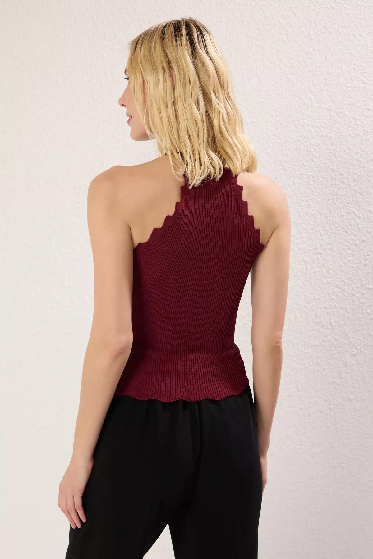 Burgundy Crop Halter Neck Knit Blouse, , large image number 4