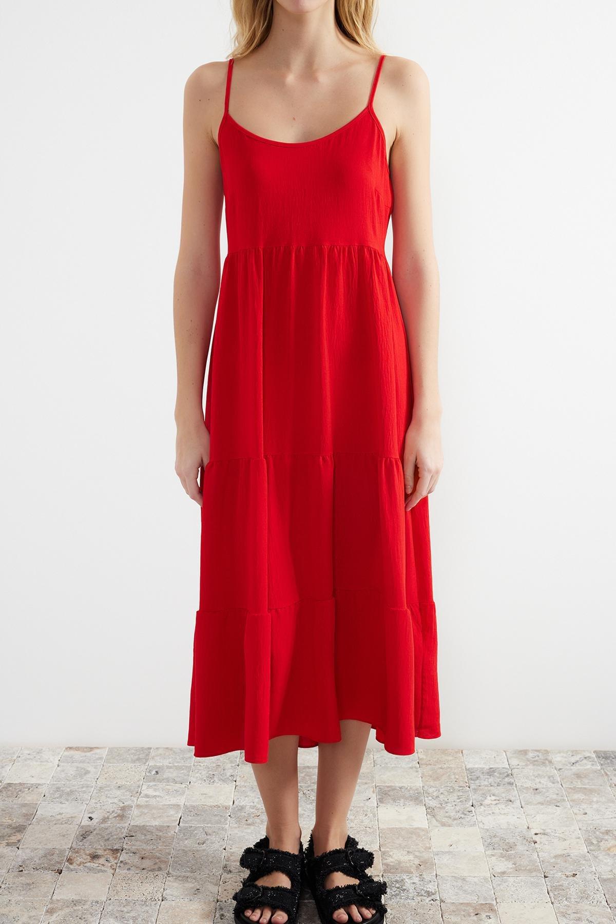 Red Woven Midi Dress, , large image number 3