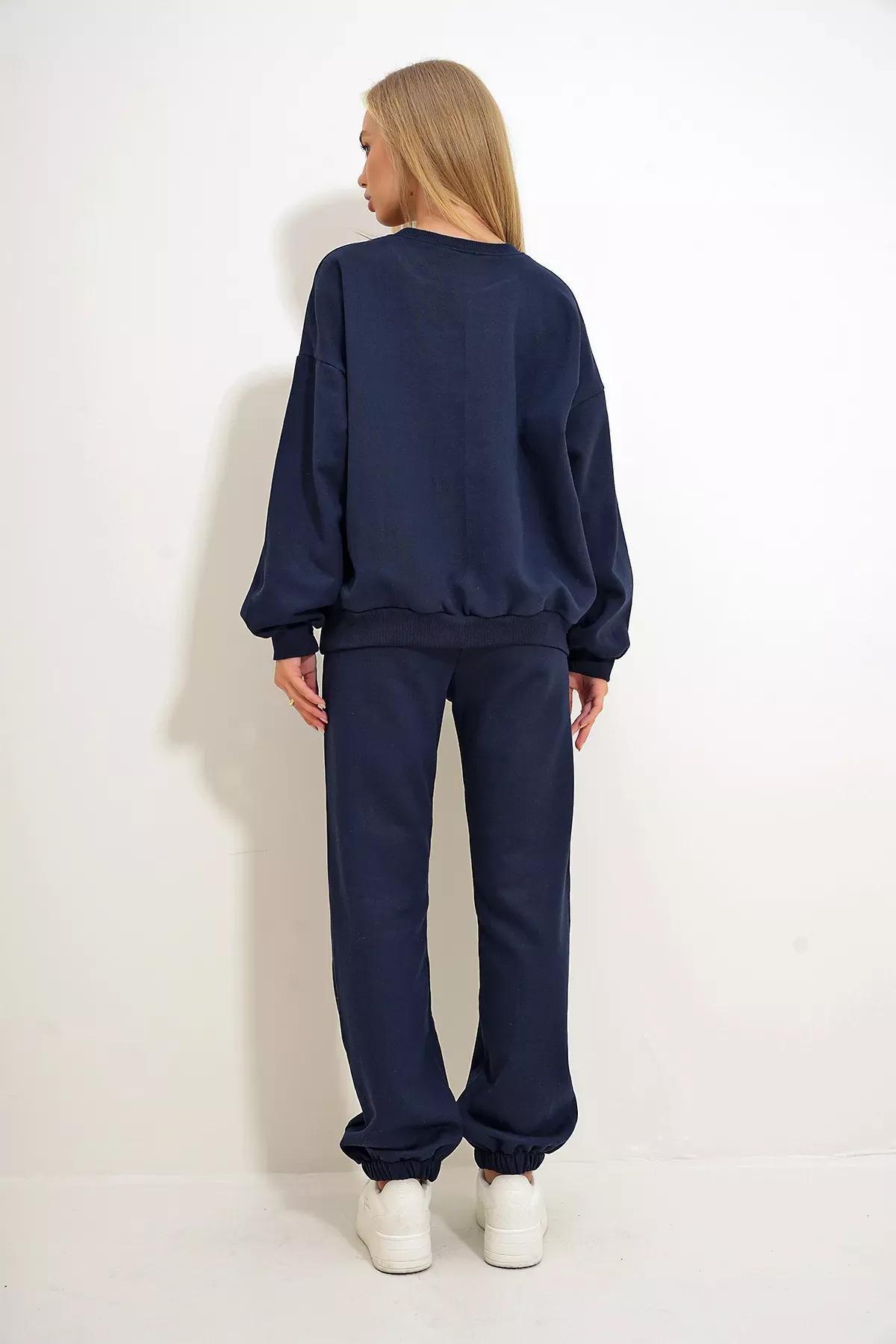 Navy Crew-Neck Basic Tracksuit, , large image number 5