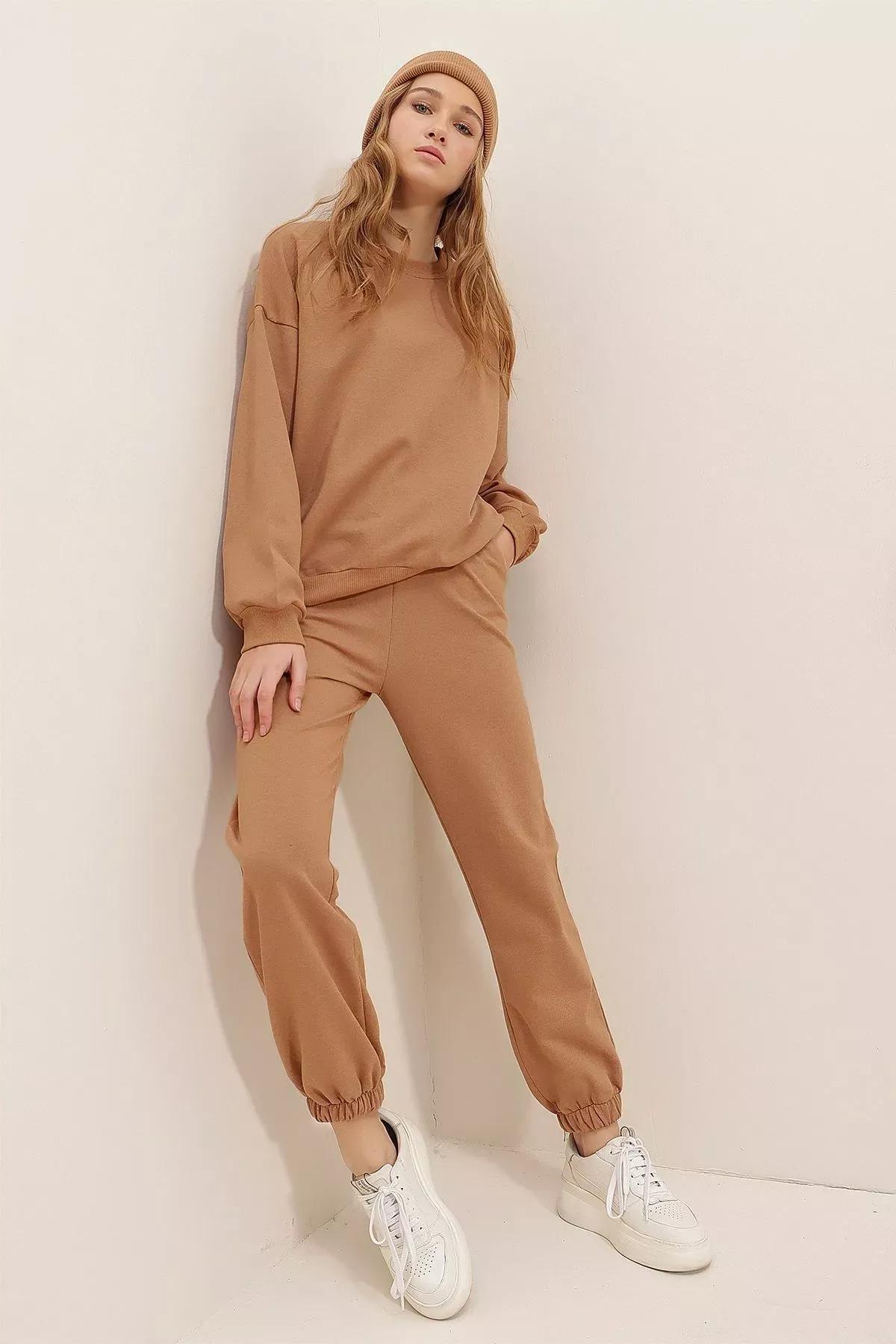 Black Ribbed Lycra Leggings, Beige, medium