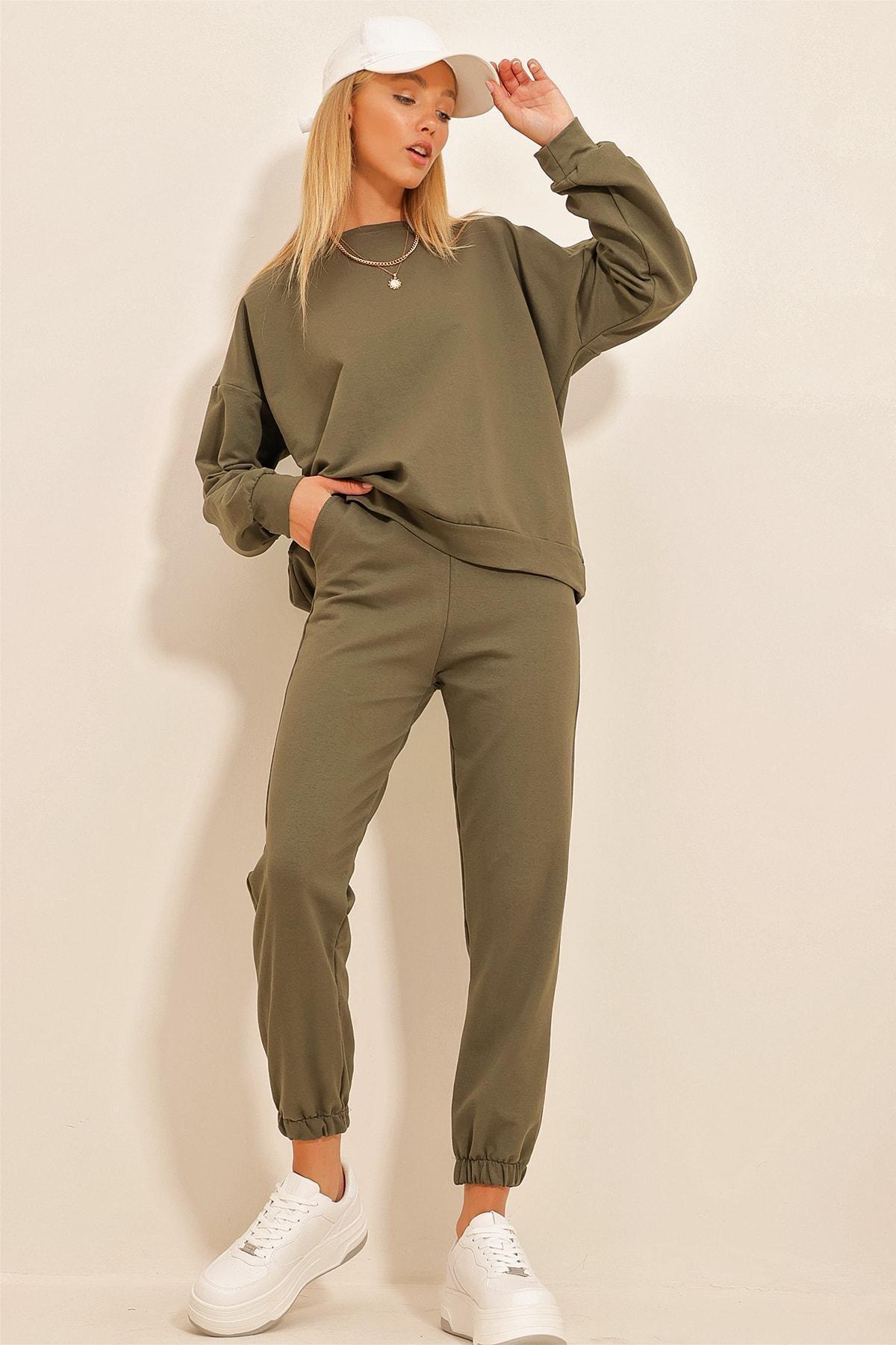 Khaki Crew Neck Sweatsuit, , large image number 0