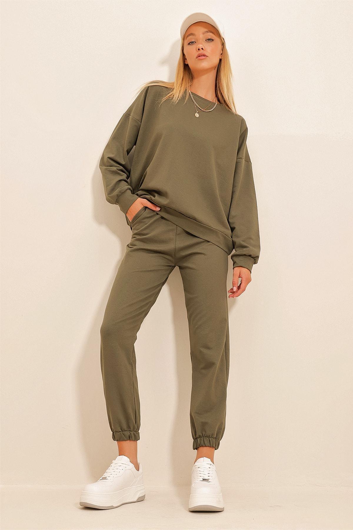 Khaki Crew Neck Sweatsuit, , large image number 1