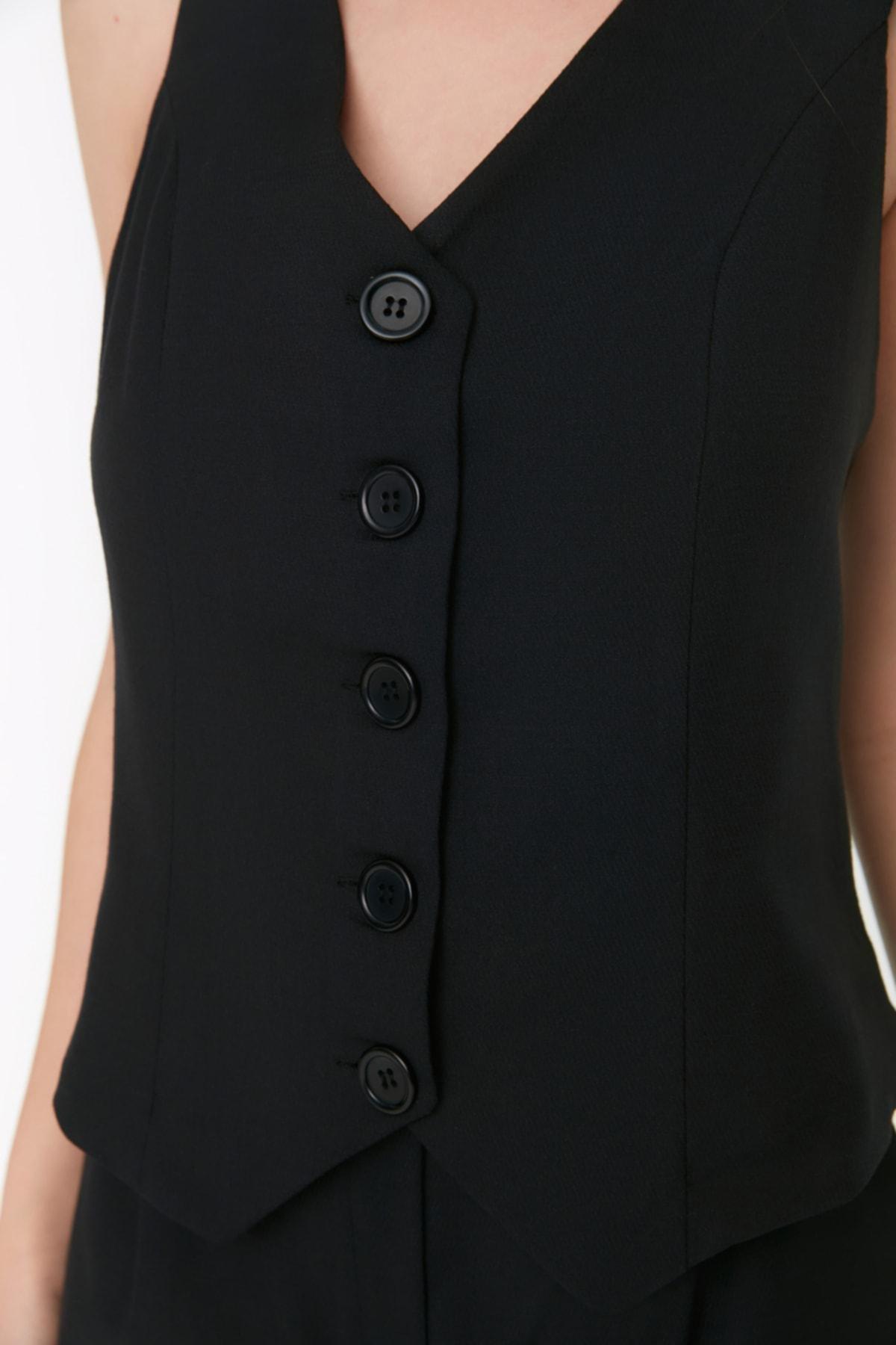 Black Puffer V-Neck Vest, , large image number 3