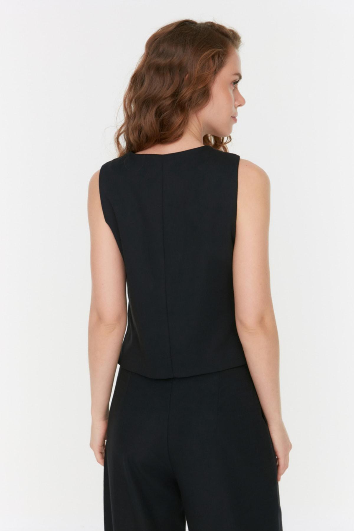 Black Puffer V-Neck Vest, , large image number 4