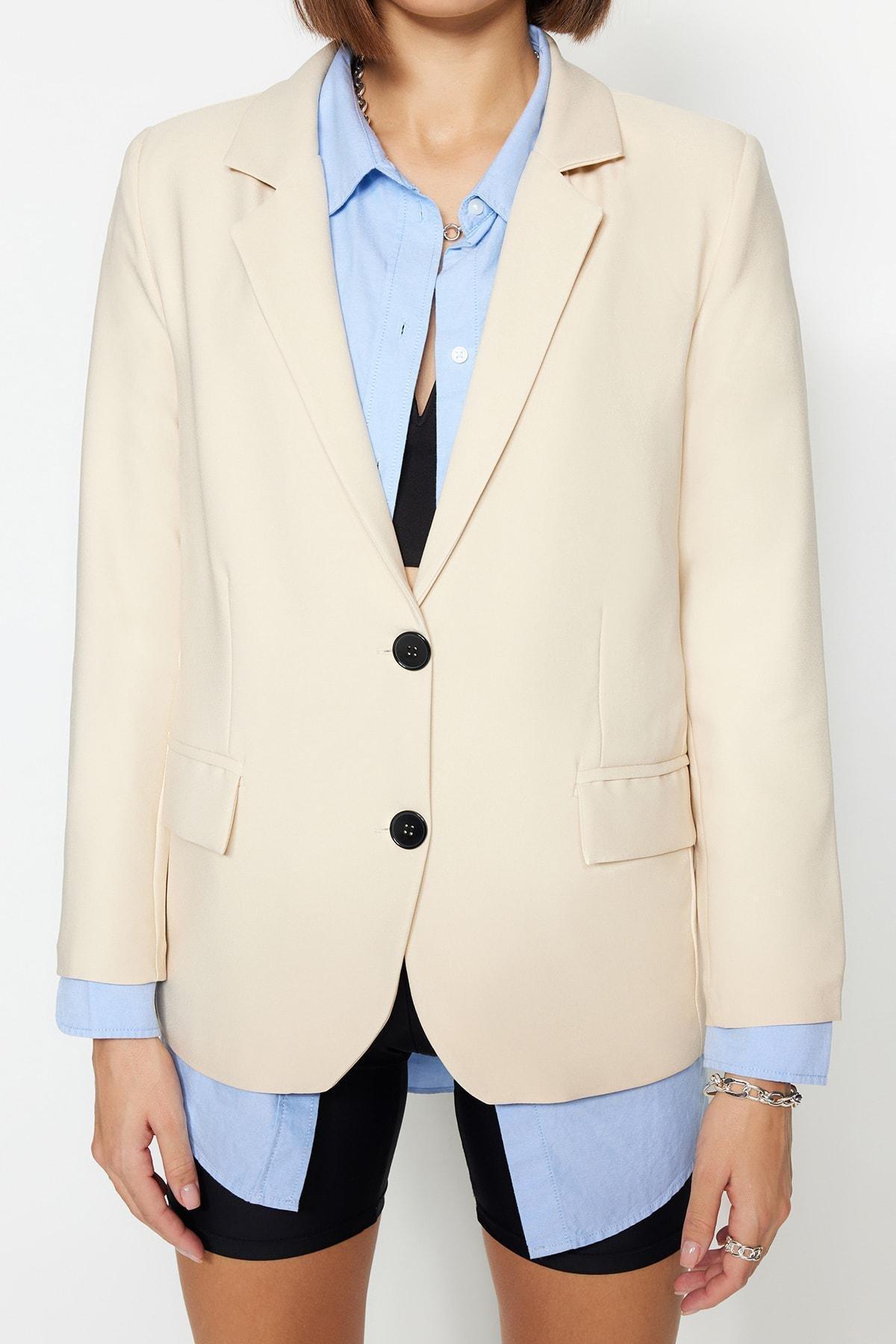 Beige Regular Lapel Collar Jacket, , large image number 3