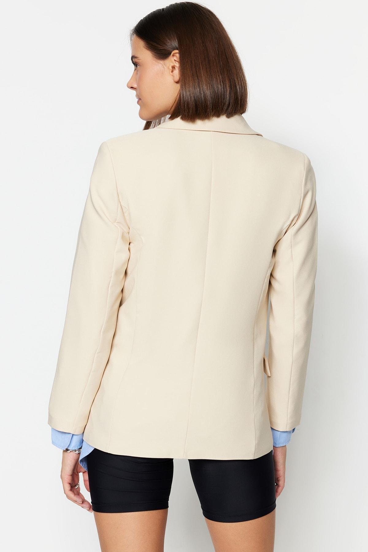 Beige Regular Lapel Collar Jacket, , large image number 4