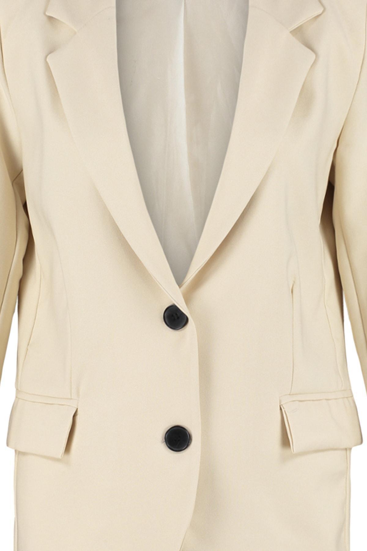 Beige Regular Lapel Collar Jacket, , large image number 5