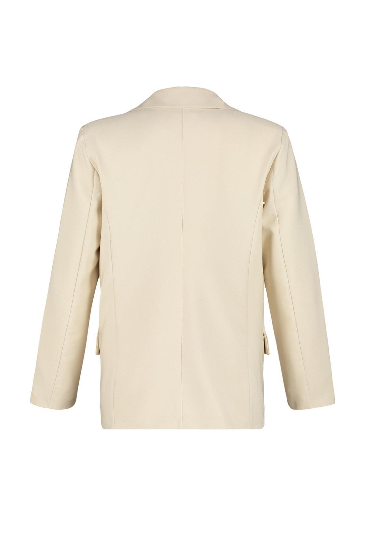 Beige Regular Lapel Collar Jacket, , large image number 6