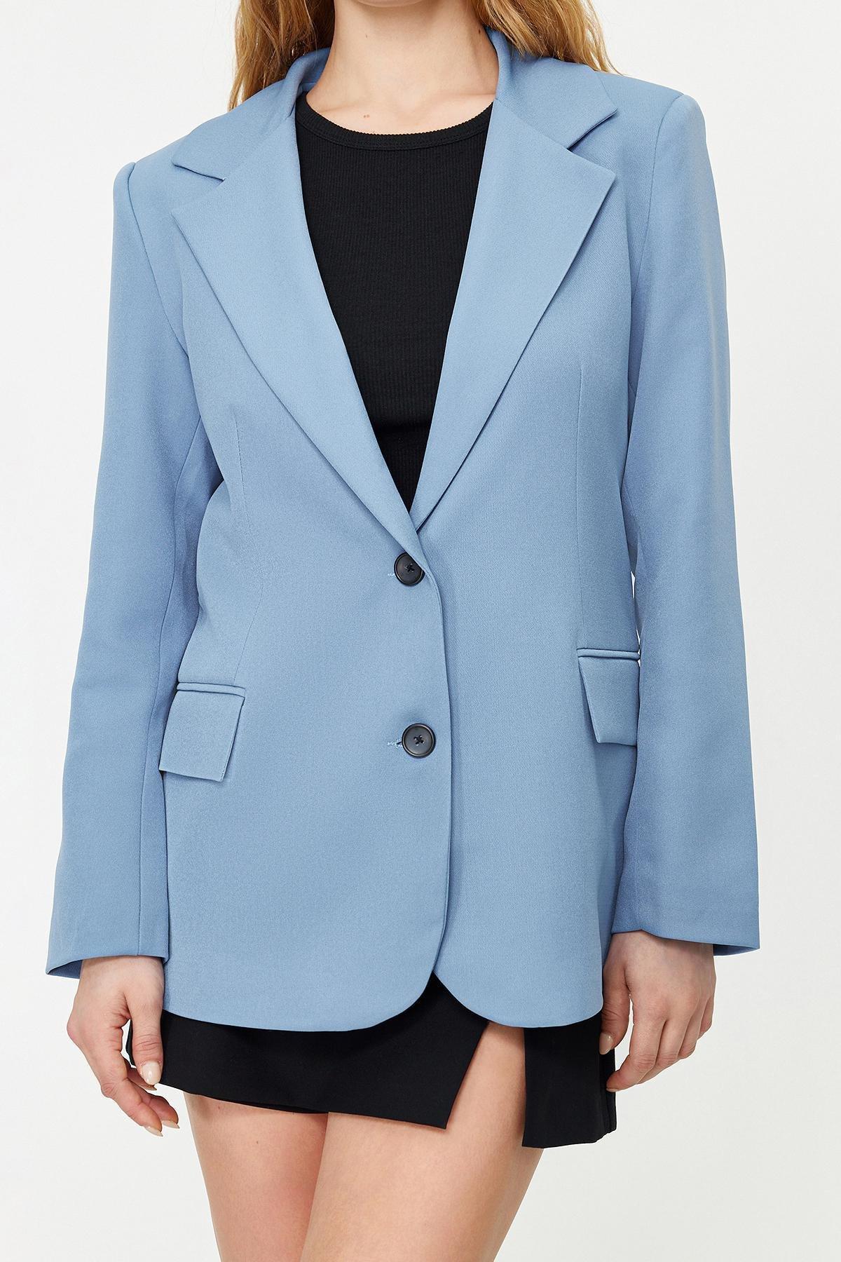 Blue Regular Lined Woven Blazer Jacket, , large image number 4