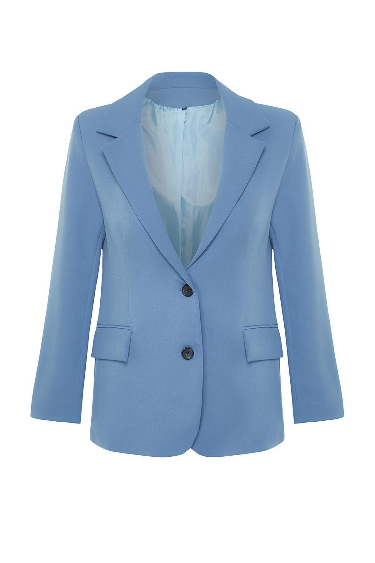 Blue Regular Lined Woven Blazer Jacket, , large image number 5